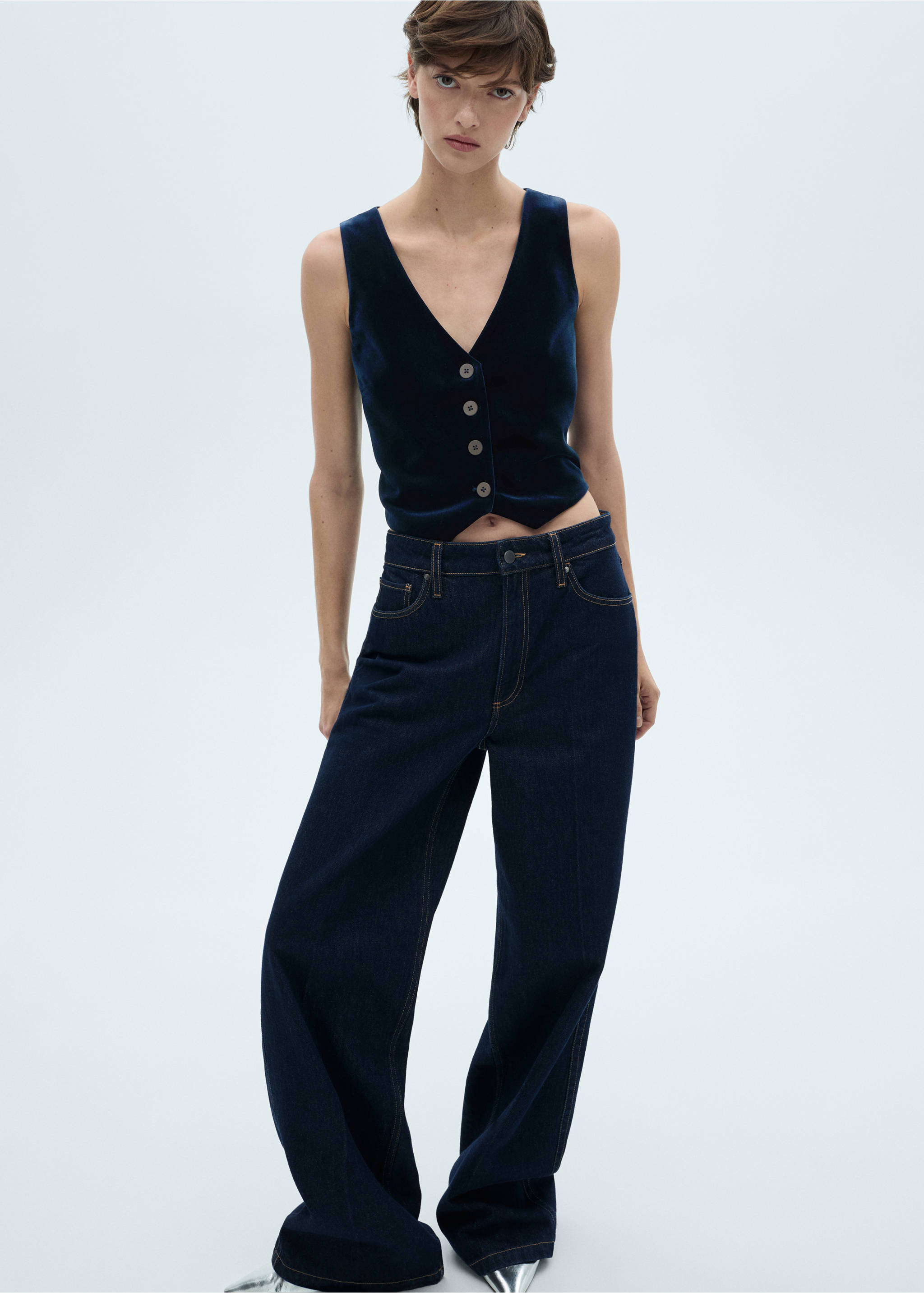 Vestă cropped de catifea - Detaliu al articolului 2, Albastru nupțial. Ref: 77069062-00.