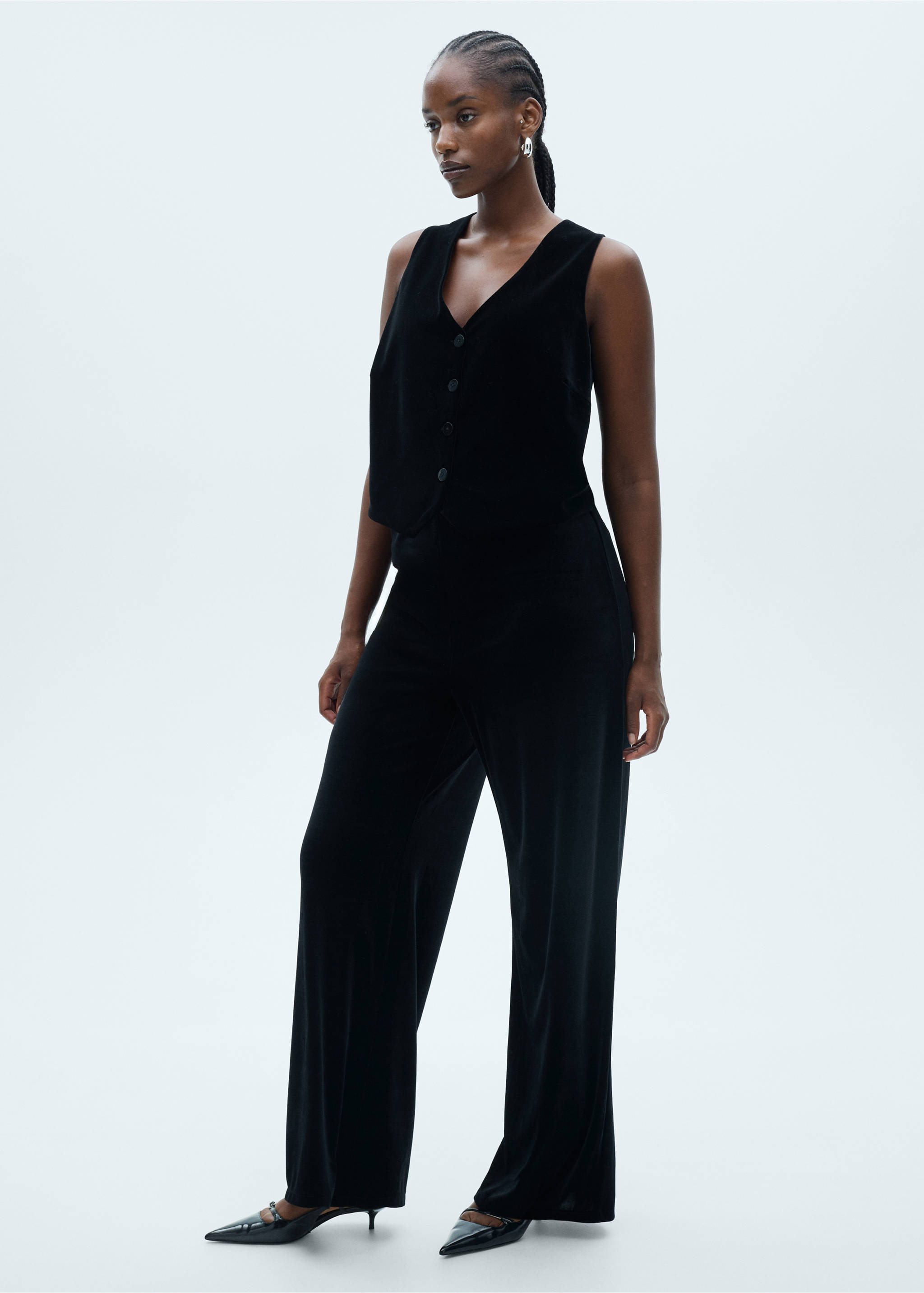 Cropped velvet waistcoat - Details of the article 3, Black. Ref: 77069062-00.
