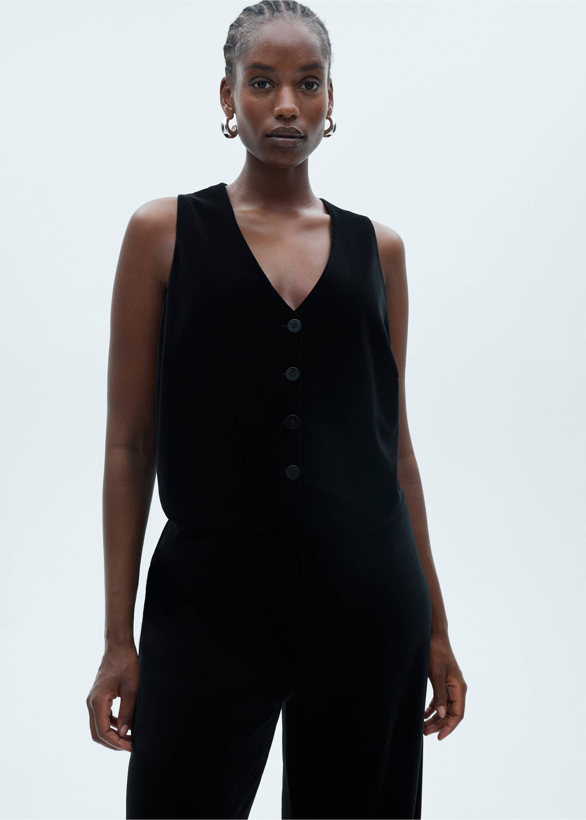 Cropped velvet waistcoat - Details of the article 5, Black. Ref: 77069062-00.