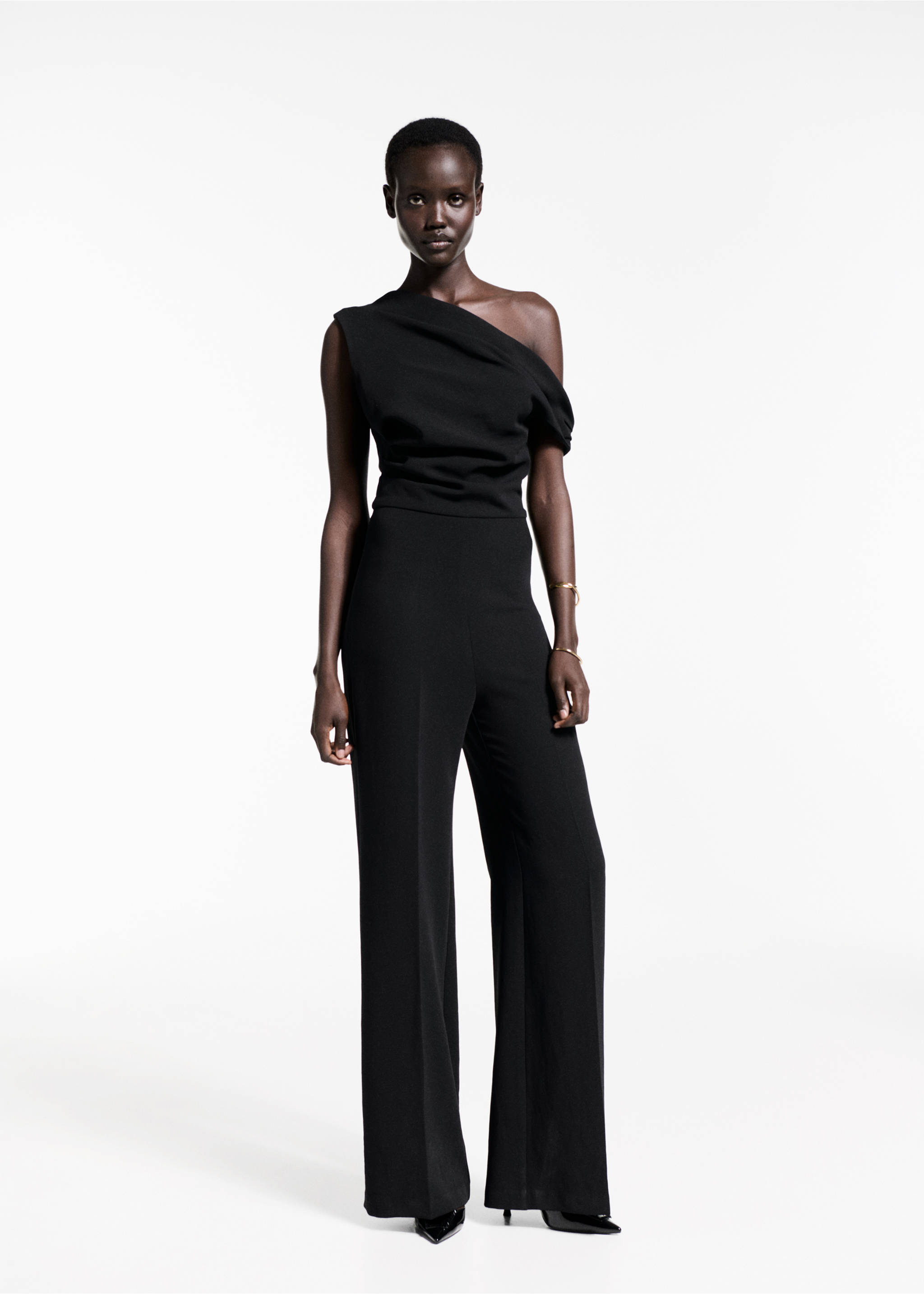 Asymmetrical jumpsuit with draped detail - General plane, Black. Ref: 77069063-00.