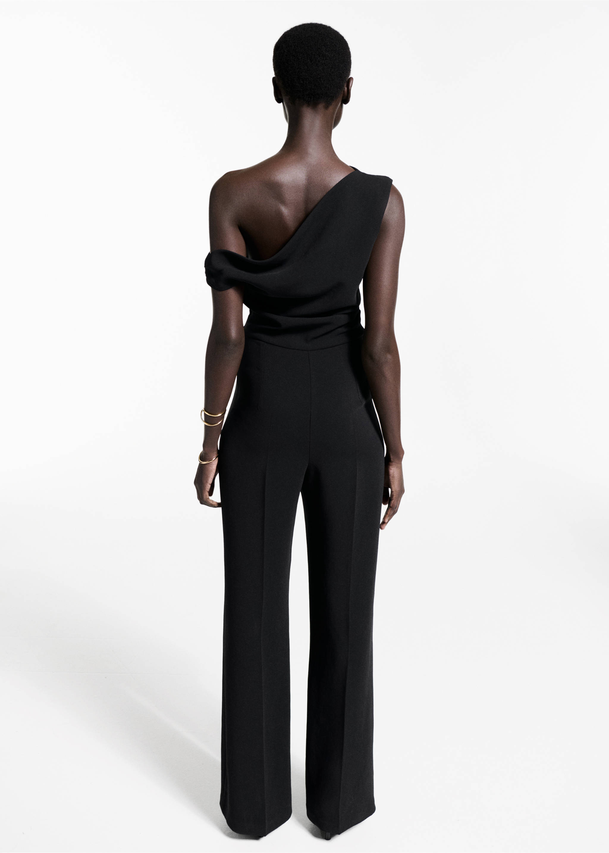 Asymmetrical jumpsuit with draped detail - Reverse of the article, Black. Ref: 77069063-00.