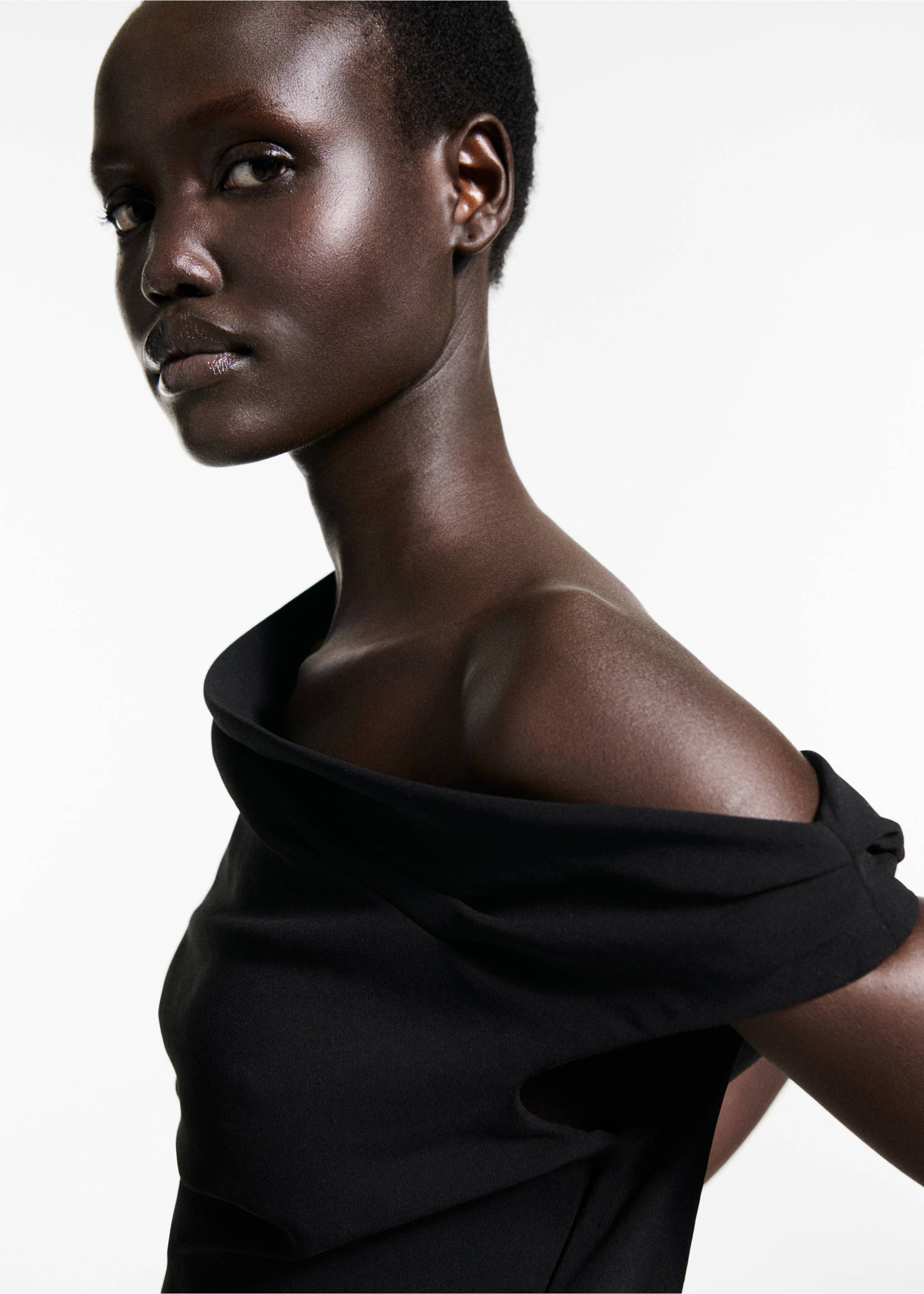 Asymmetrical jumpsuit with draped detail - Details of the article 1, Black. Ref: 77069063-00.