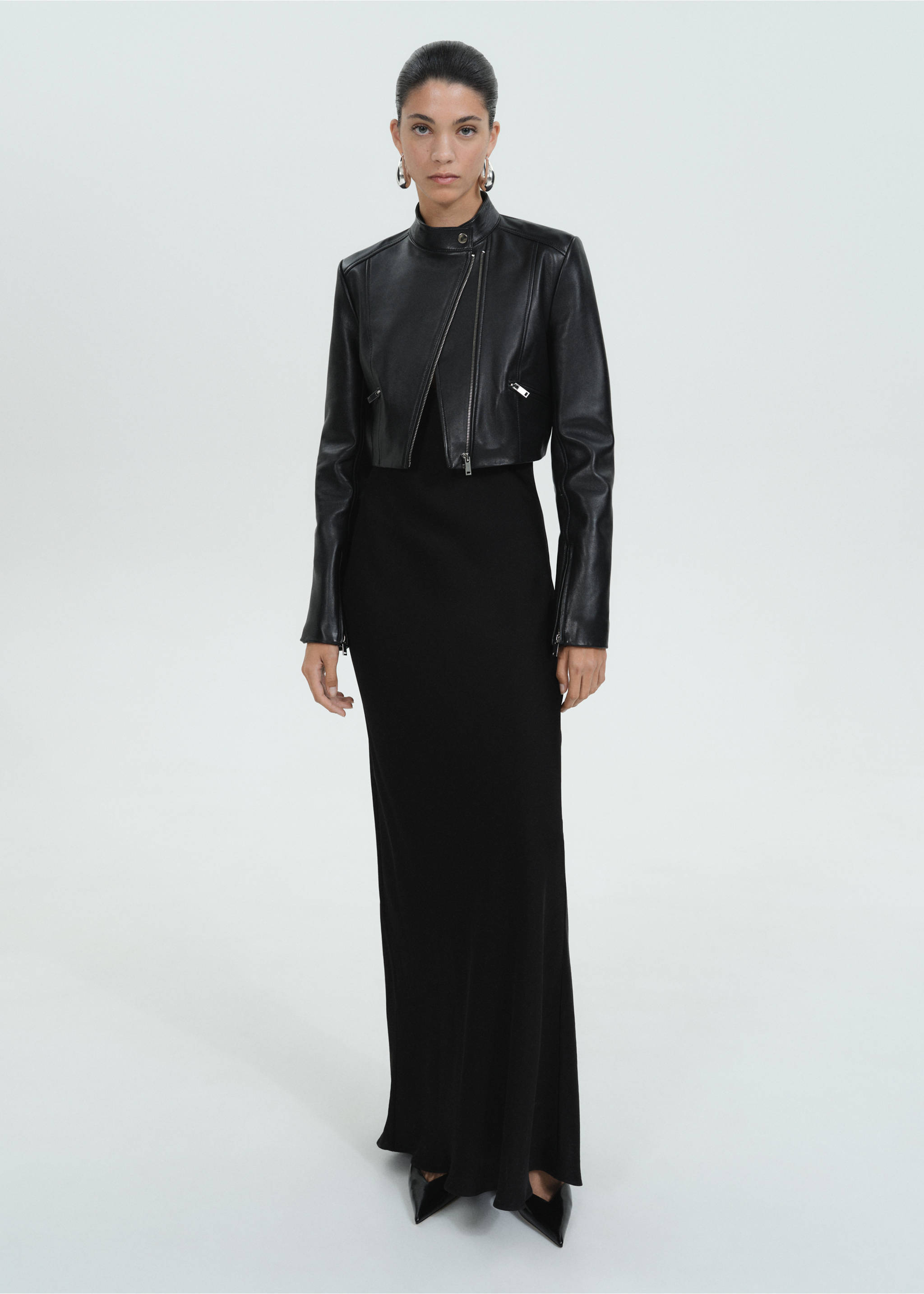 Cropped leather biker jacket - General plane, Black. Ref: 77069069-00.