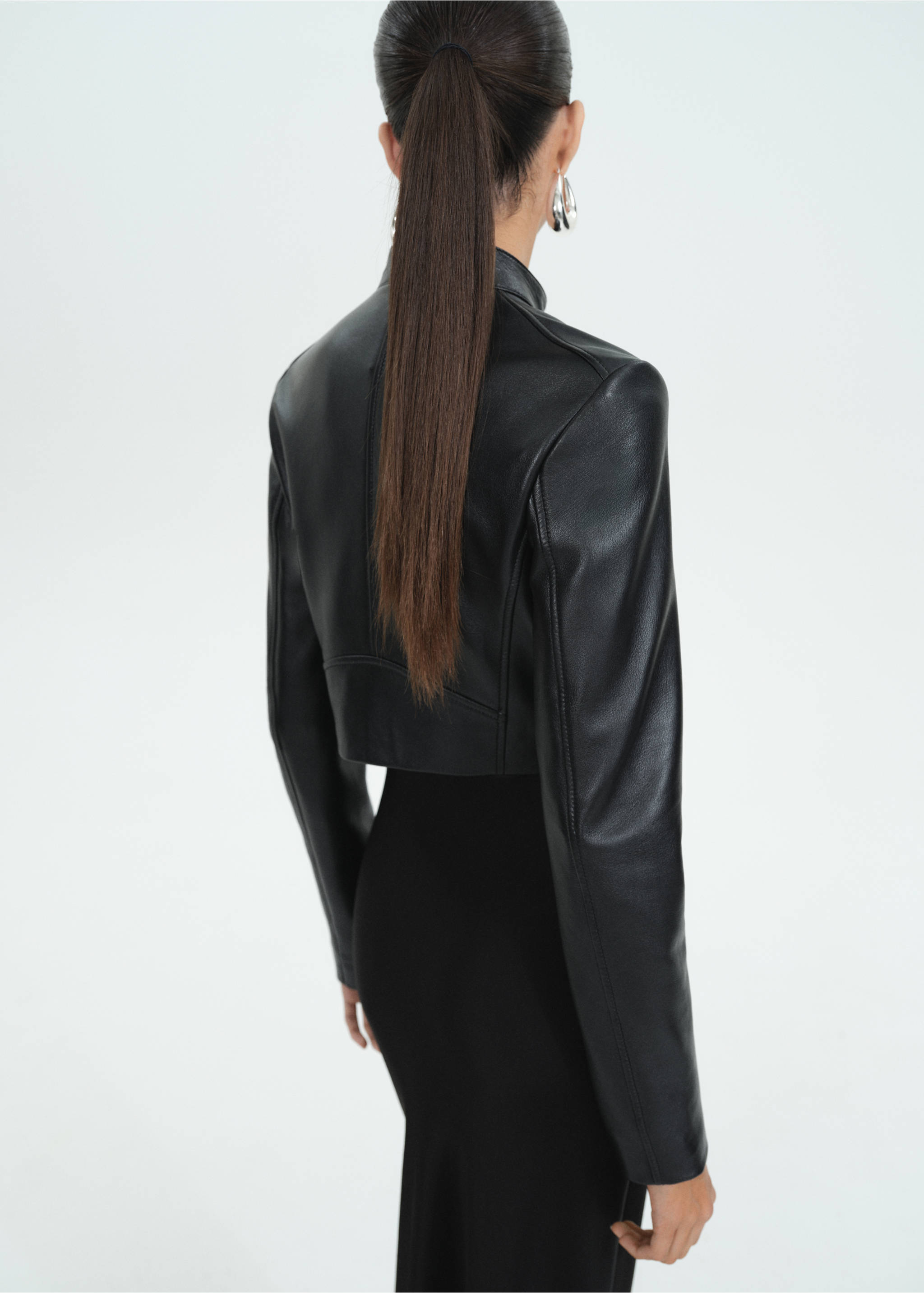 Cropped leather biker jacket - Reverse of the article, Black. Ref: 77069069-00.
