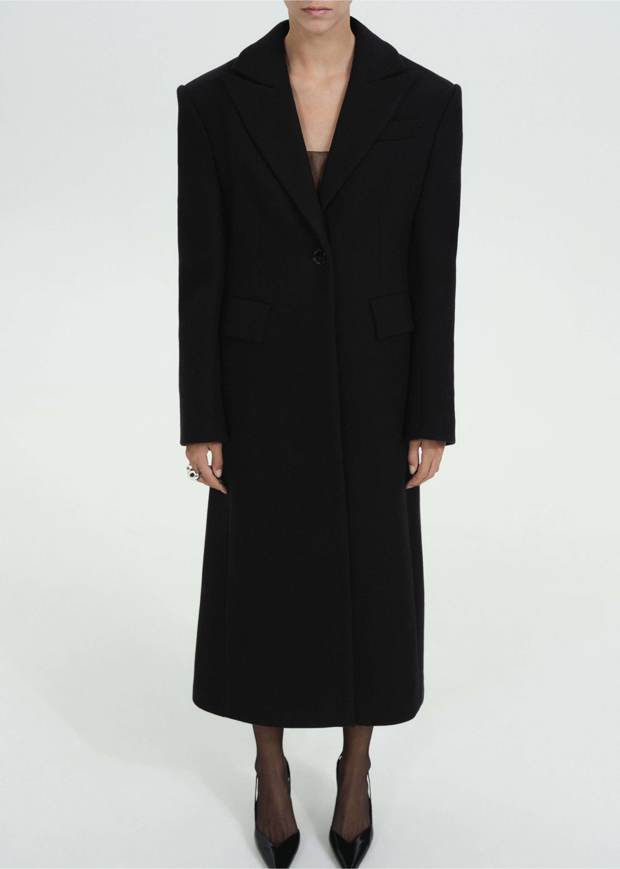Structured wool coat - Medium plane, Black. Ref: 77069074-00.