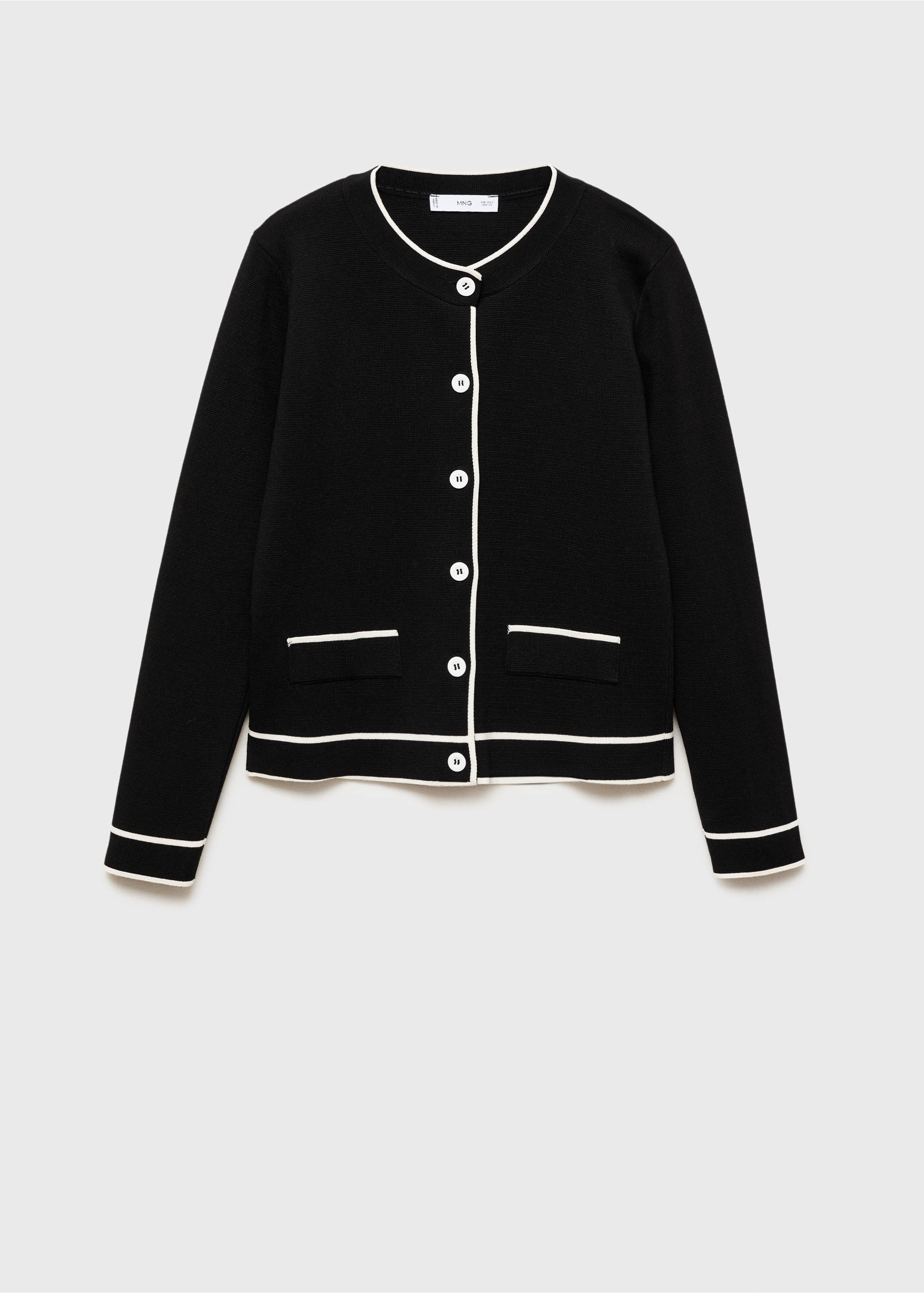 Cardigan bords contrastants - Article sans modèle, Noir. Ref: 77069076-00.
