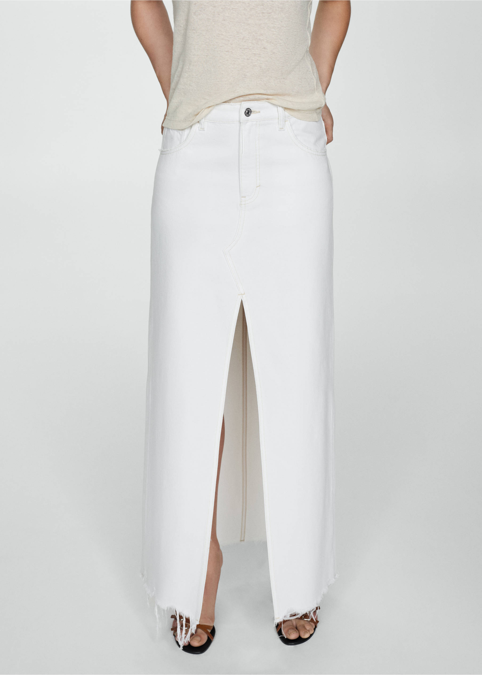 Falda vaquera abertura - Plano medio, Blanco. Ref: 77070355-00.