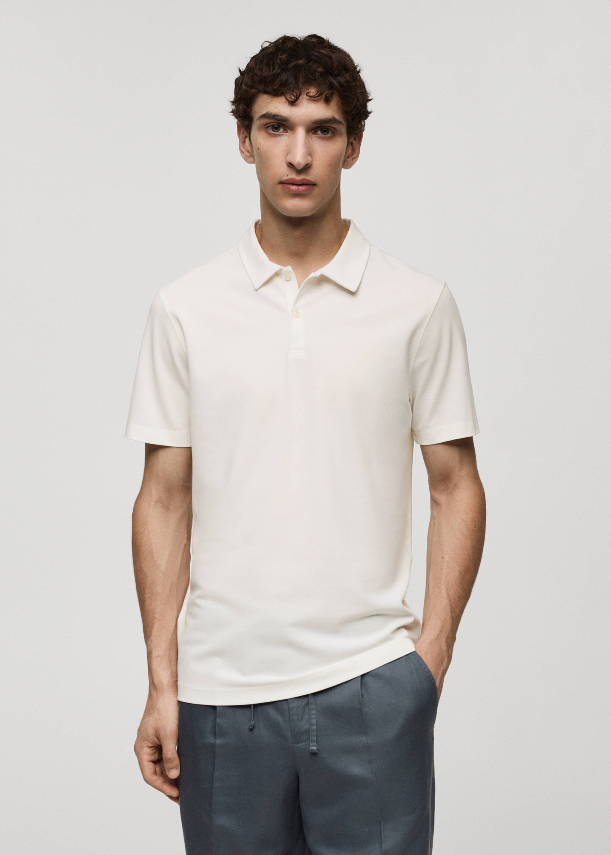 Slim-fit cotton piqué textured polo shirt - Medium plane