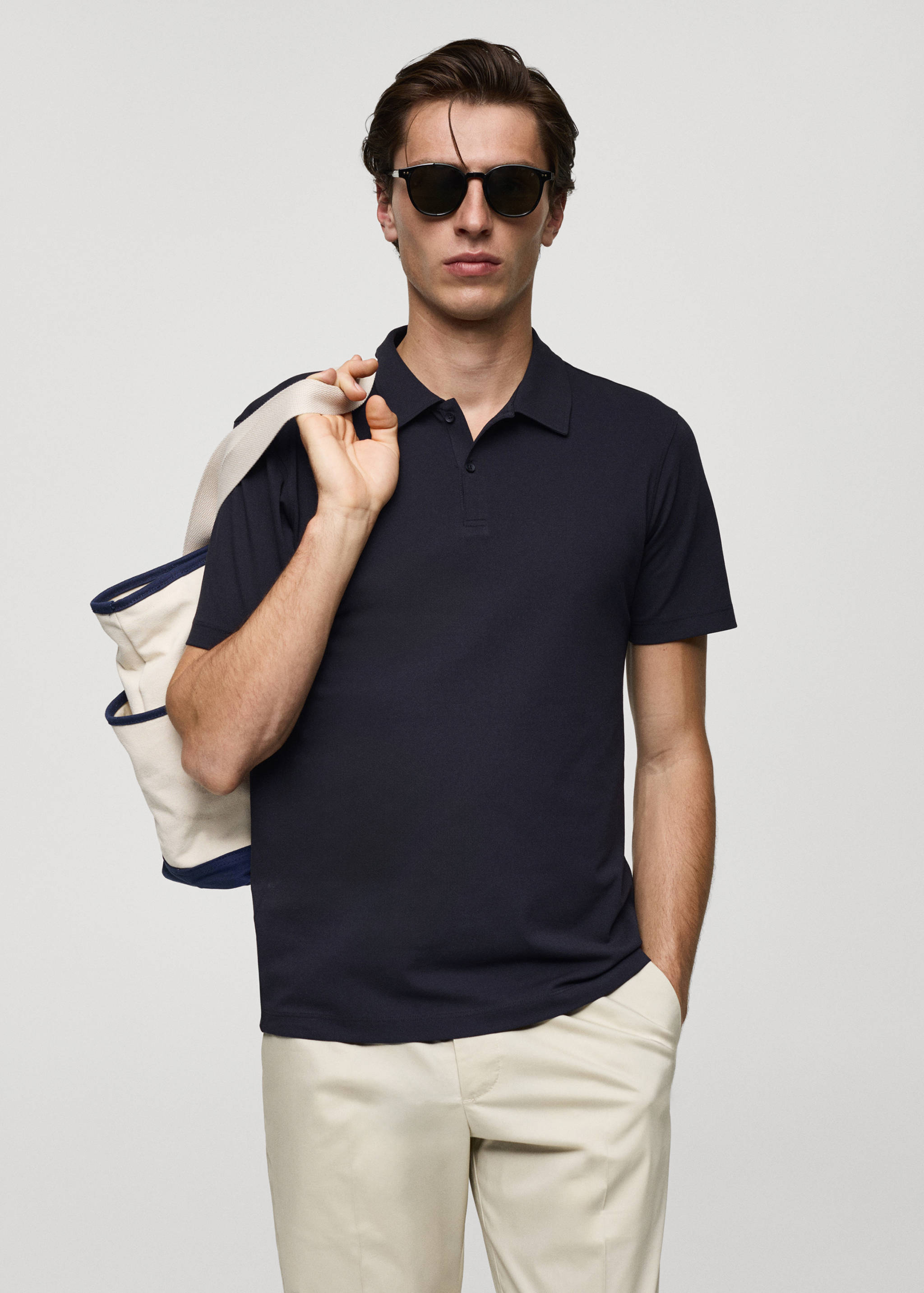 Slim-fit cotton piqué textured polo shirt - Medium plane
