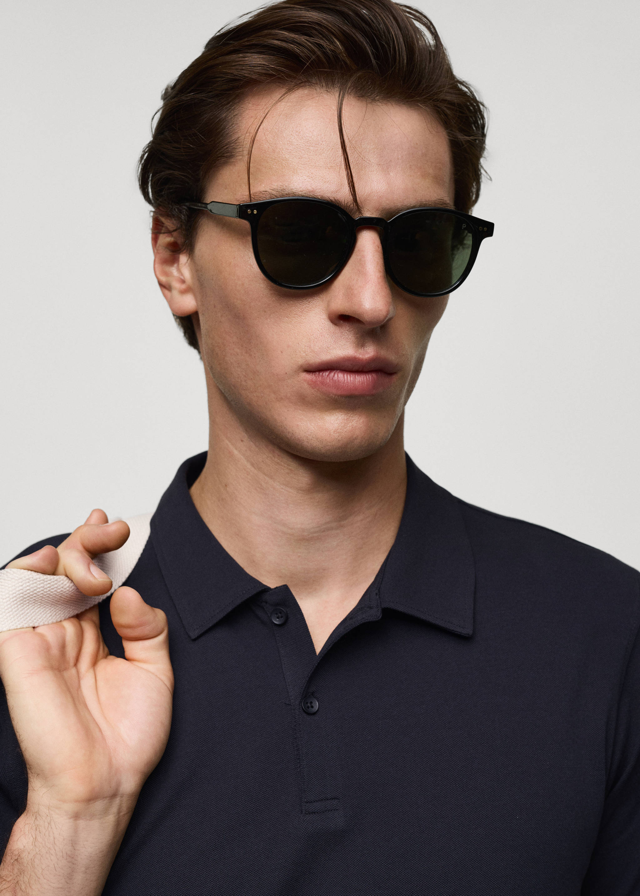 Slim-fit cotton piqué textured polo shirt - Details of the article 1