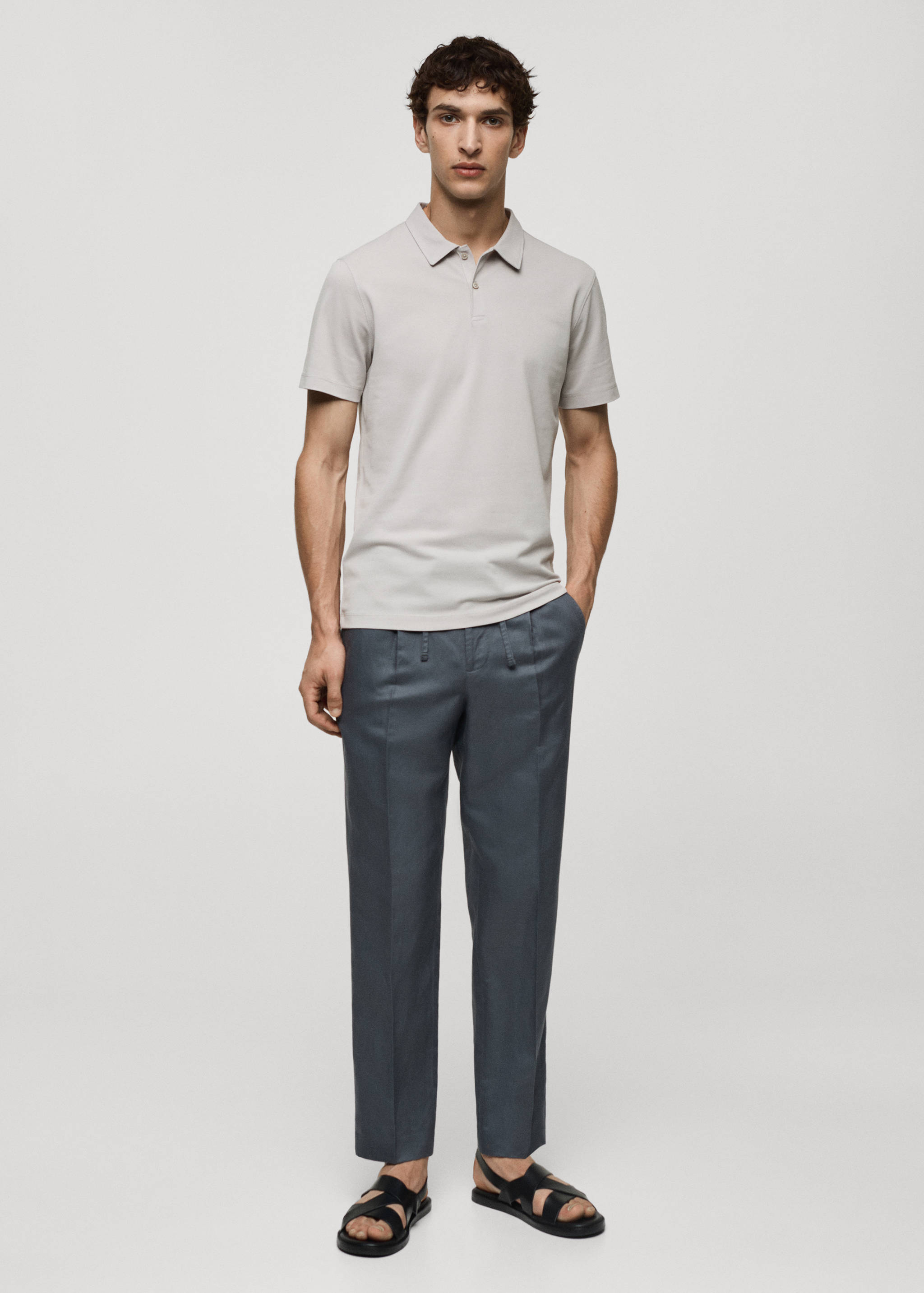 Slim-fit cotton piqué textured polo shirt - General plane