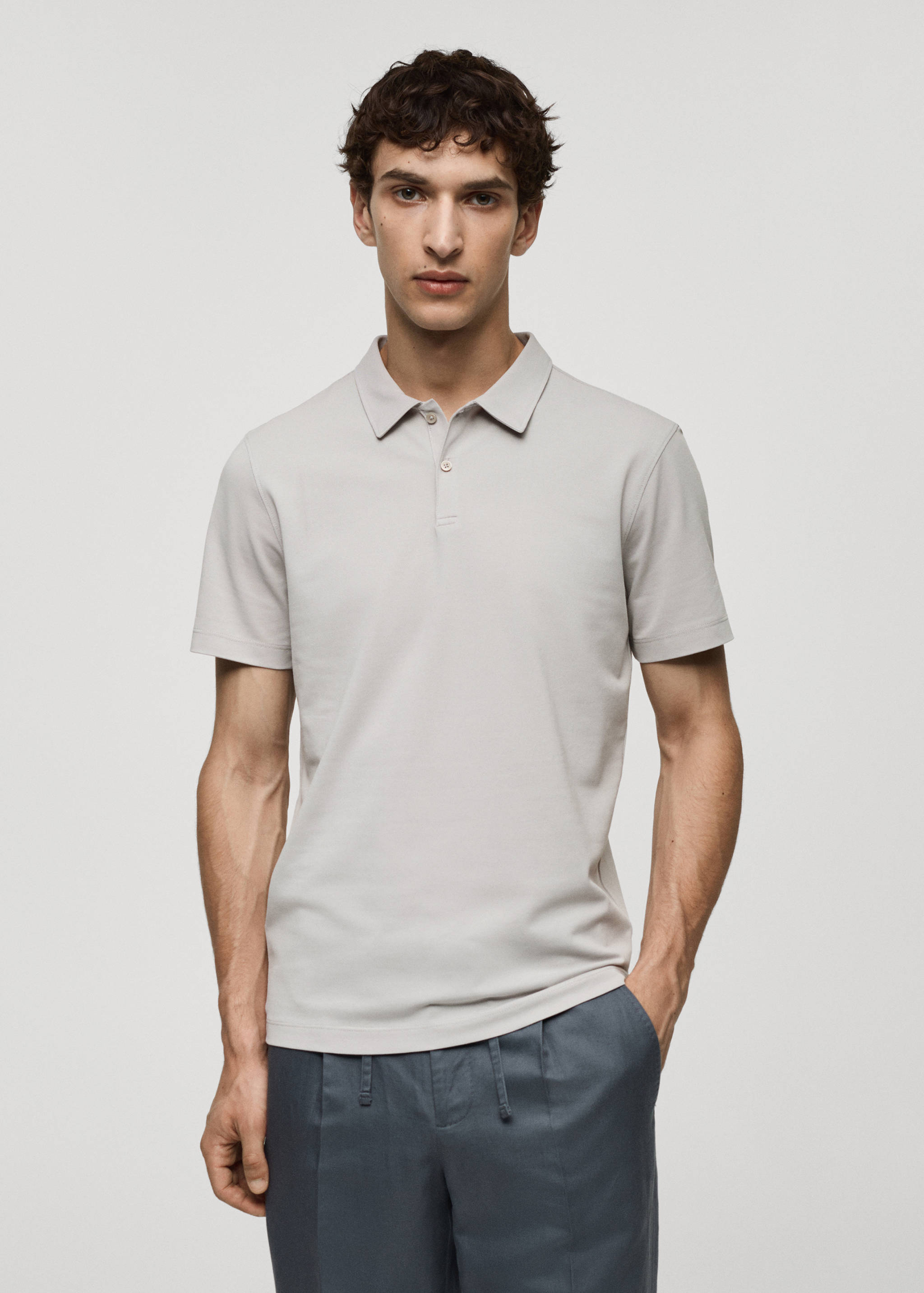 Slim-fit cotton piqué textured polo shirt - Medium plane