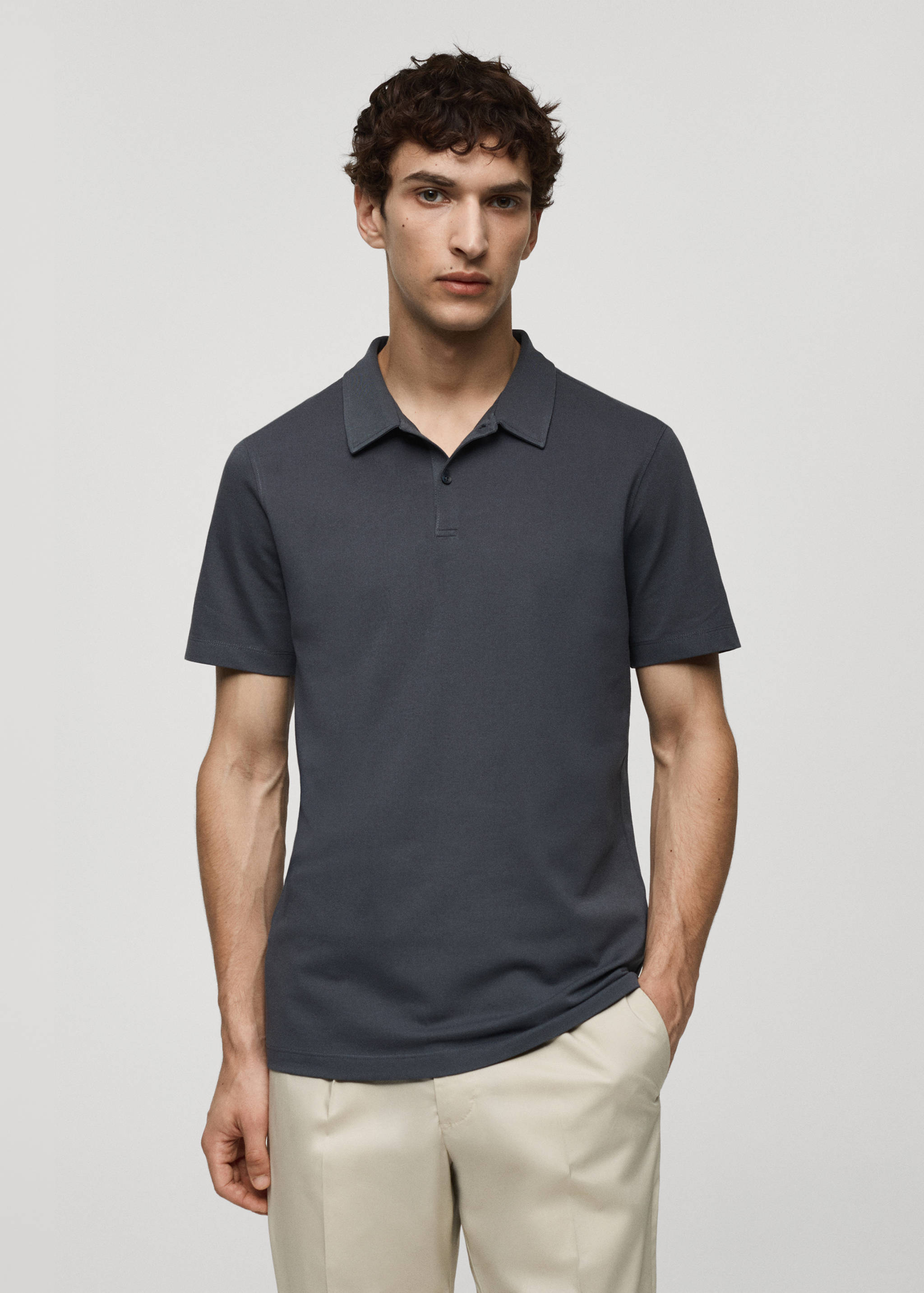 Slim-fit cotton piqué textured polo shirt - Medium plane