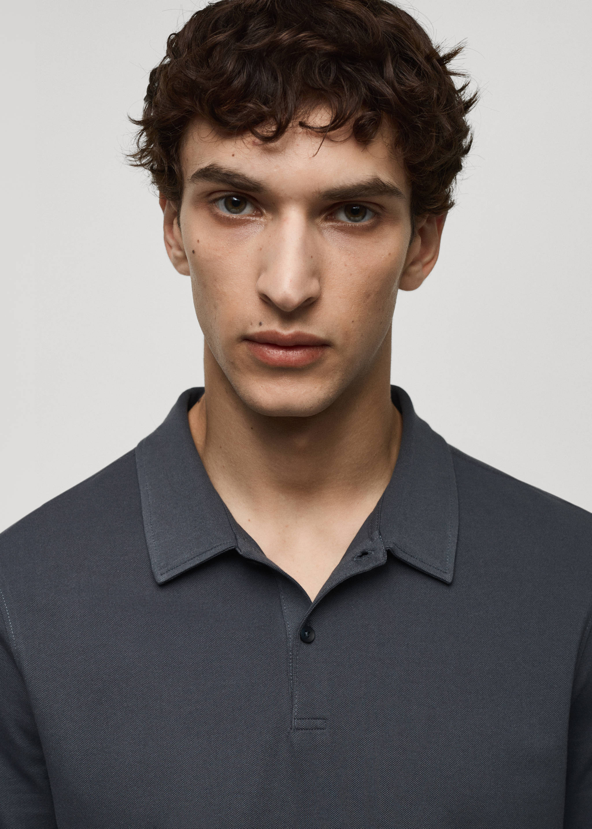 Slim-fit cotton piqué textured polo shirt - Details of the article 1