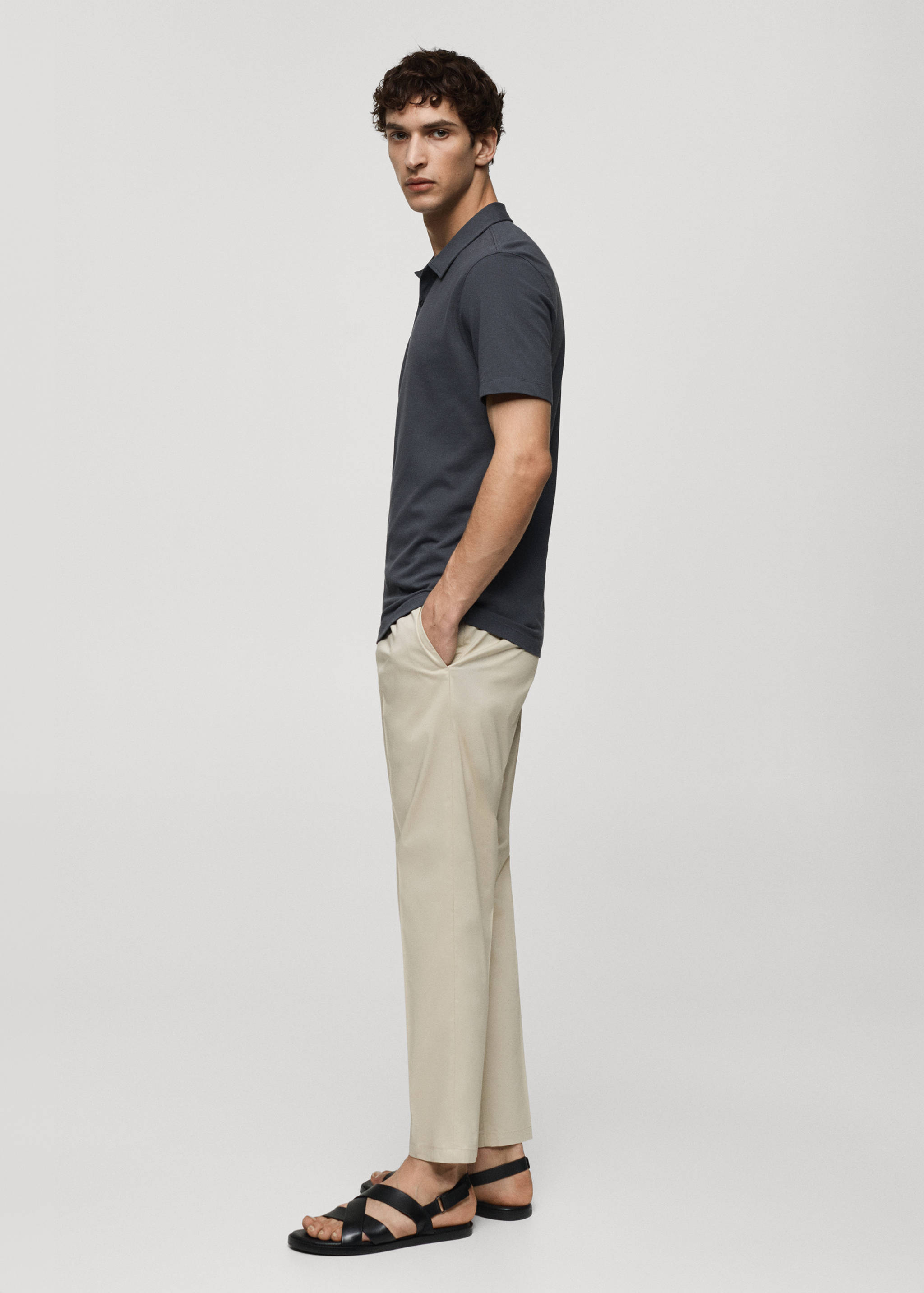 Slim-fit cotton piqué textured polo shirt - Details of the article 2