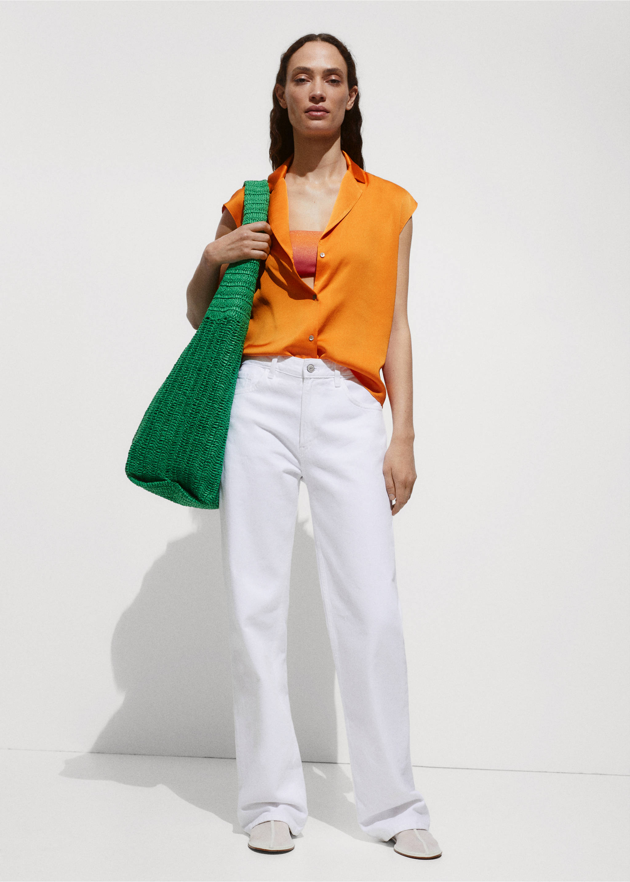 Satin finish flowy shirt - General plane, Orange. Ref: 77070358-00.