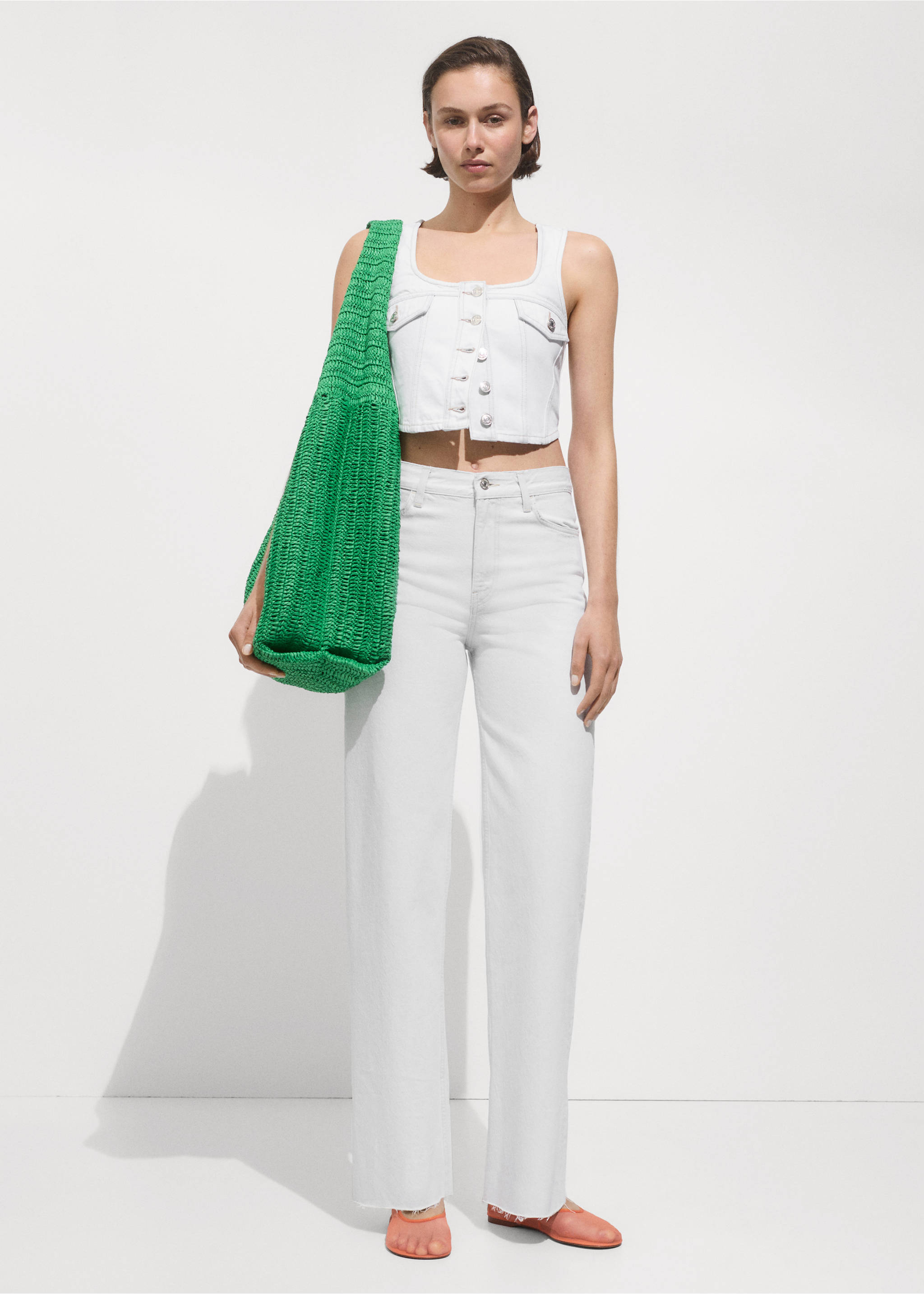 Gilet en jean crop poches - Plan général, Bleu délavé. Ref: 77070382-00.