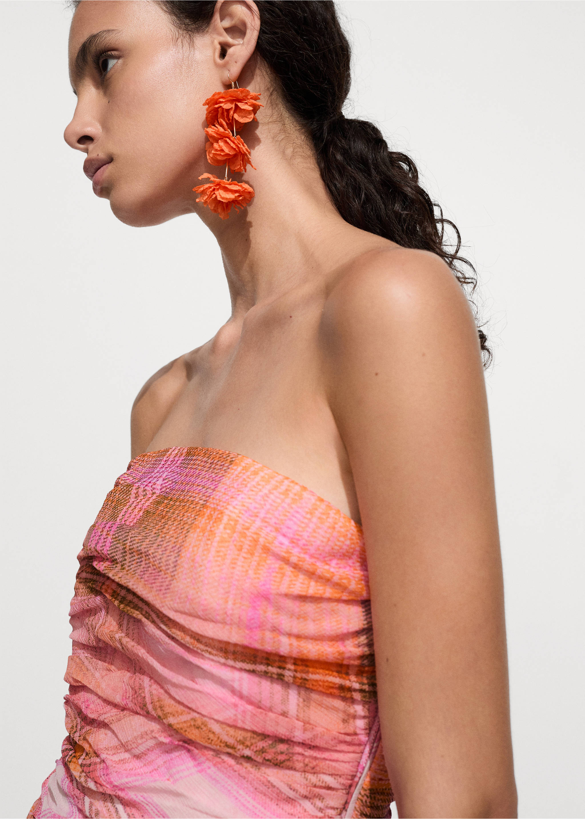 Checked print top - Details of the article 1, Orange. Ref: 77070383-00.