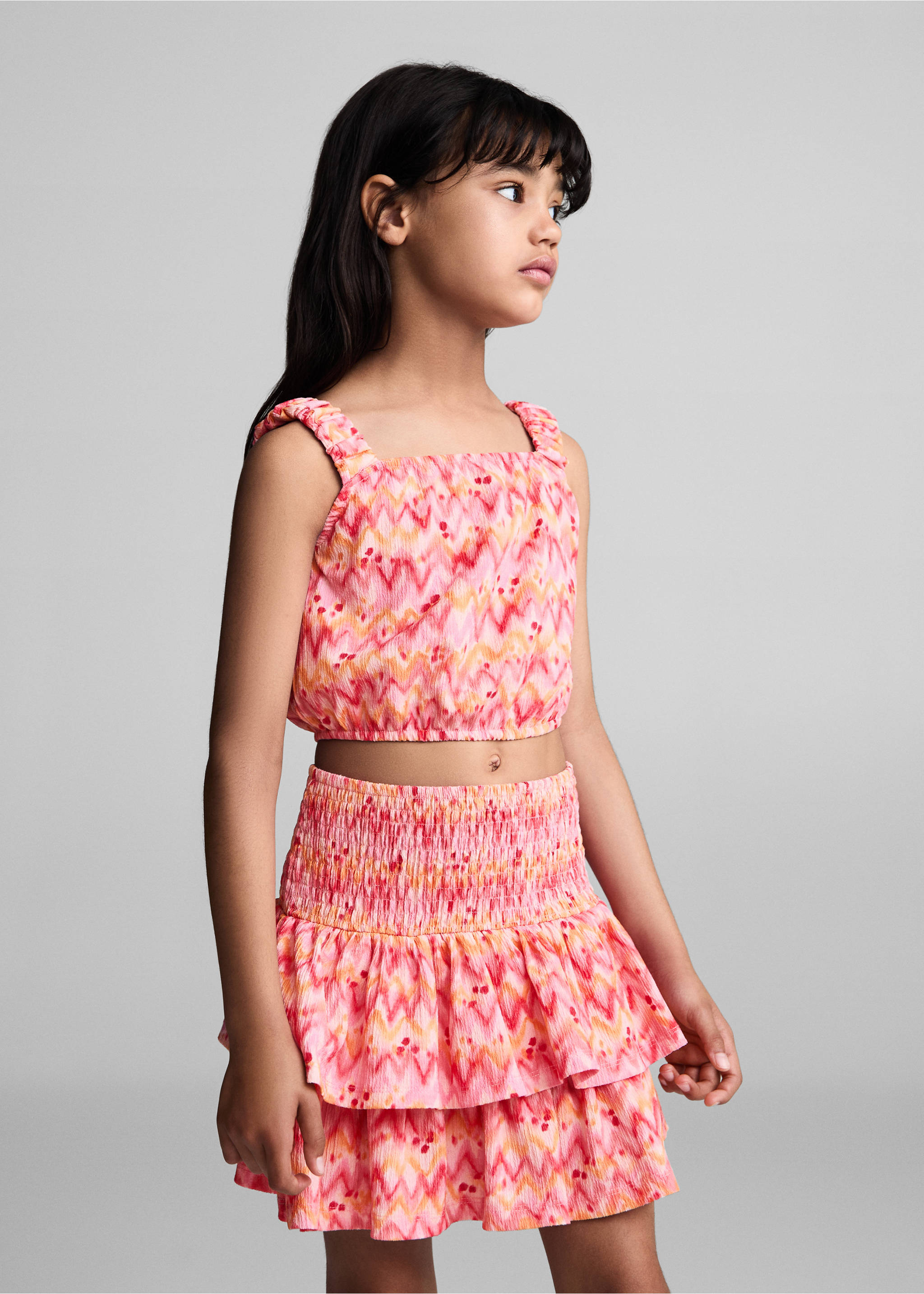 Printed crop top - Medium plane, Fuchsia. Ref: 77070387-00.