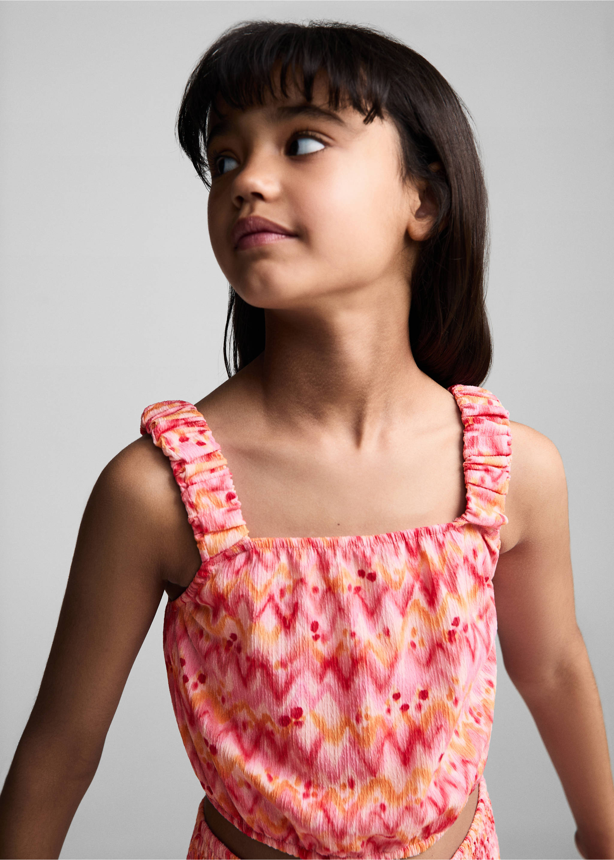 Printed crop top - Details of the article 1, Fuchsia. Ref: 77070387-00.