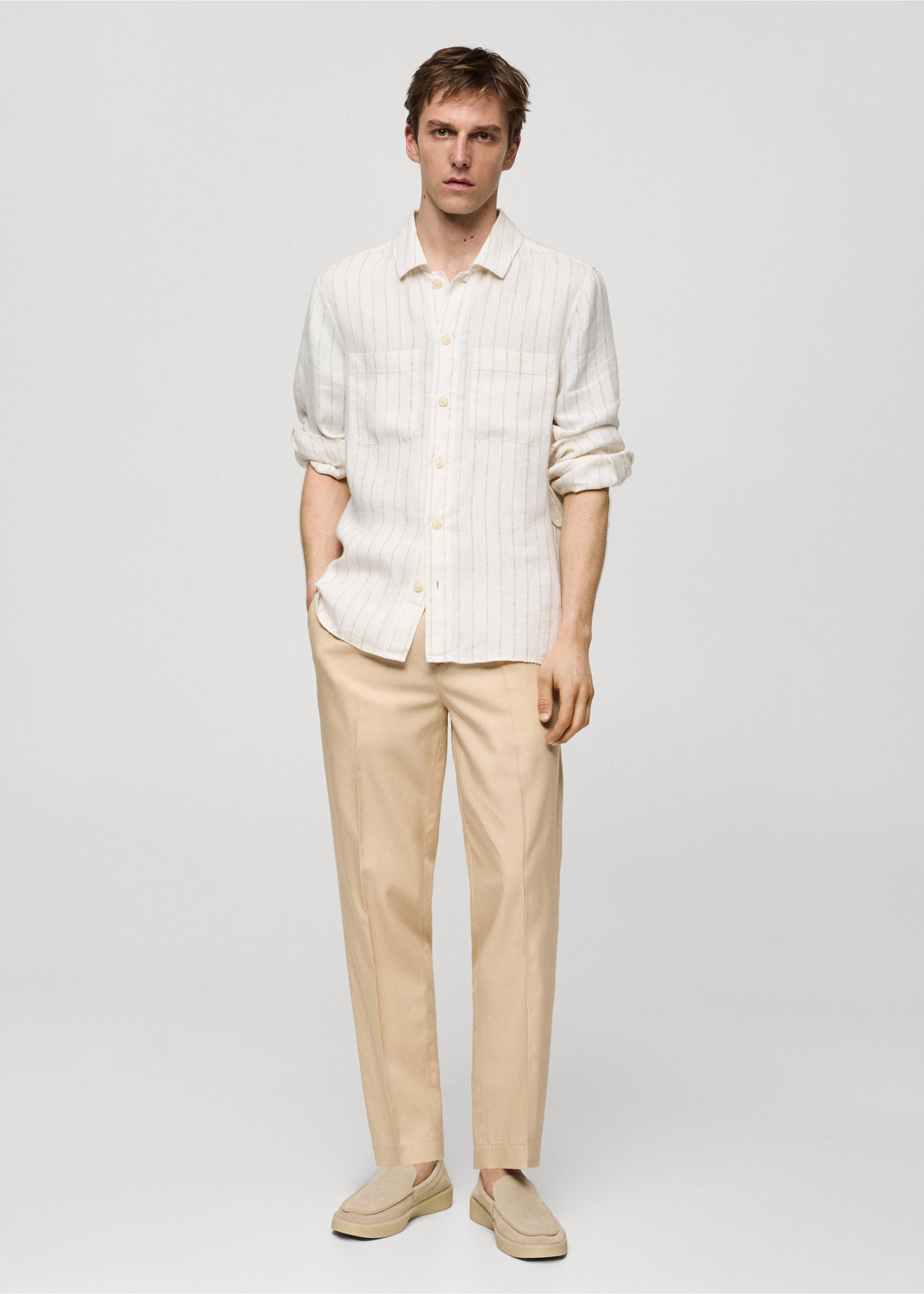 Cotton lyocell pleated trousers - General plane, Vanilla. Ref: 77070562-00.