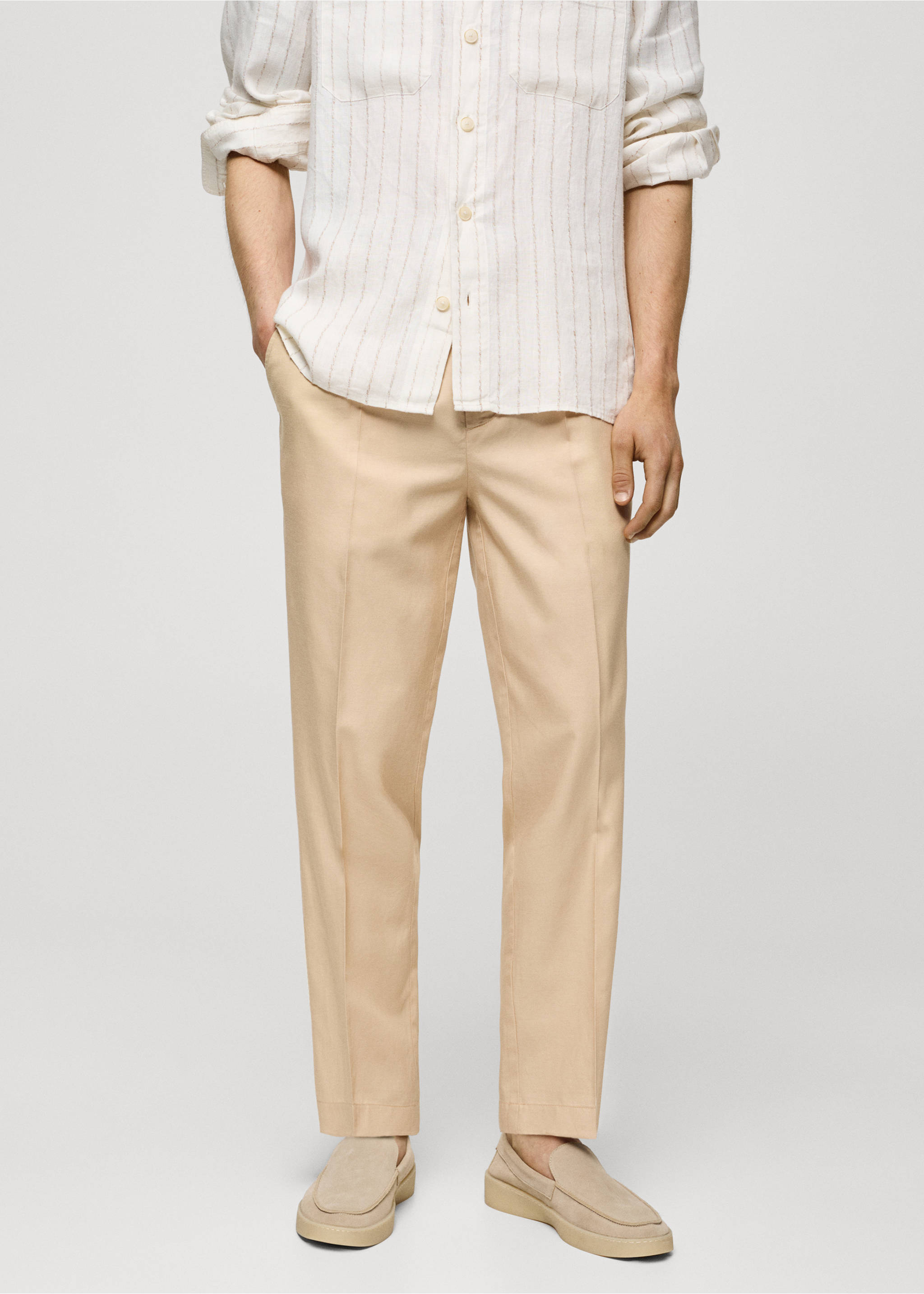 Cotton lyocell pleated trousers - Medium plane, Vanilla. Ref: 77070562-00.