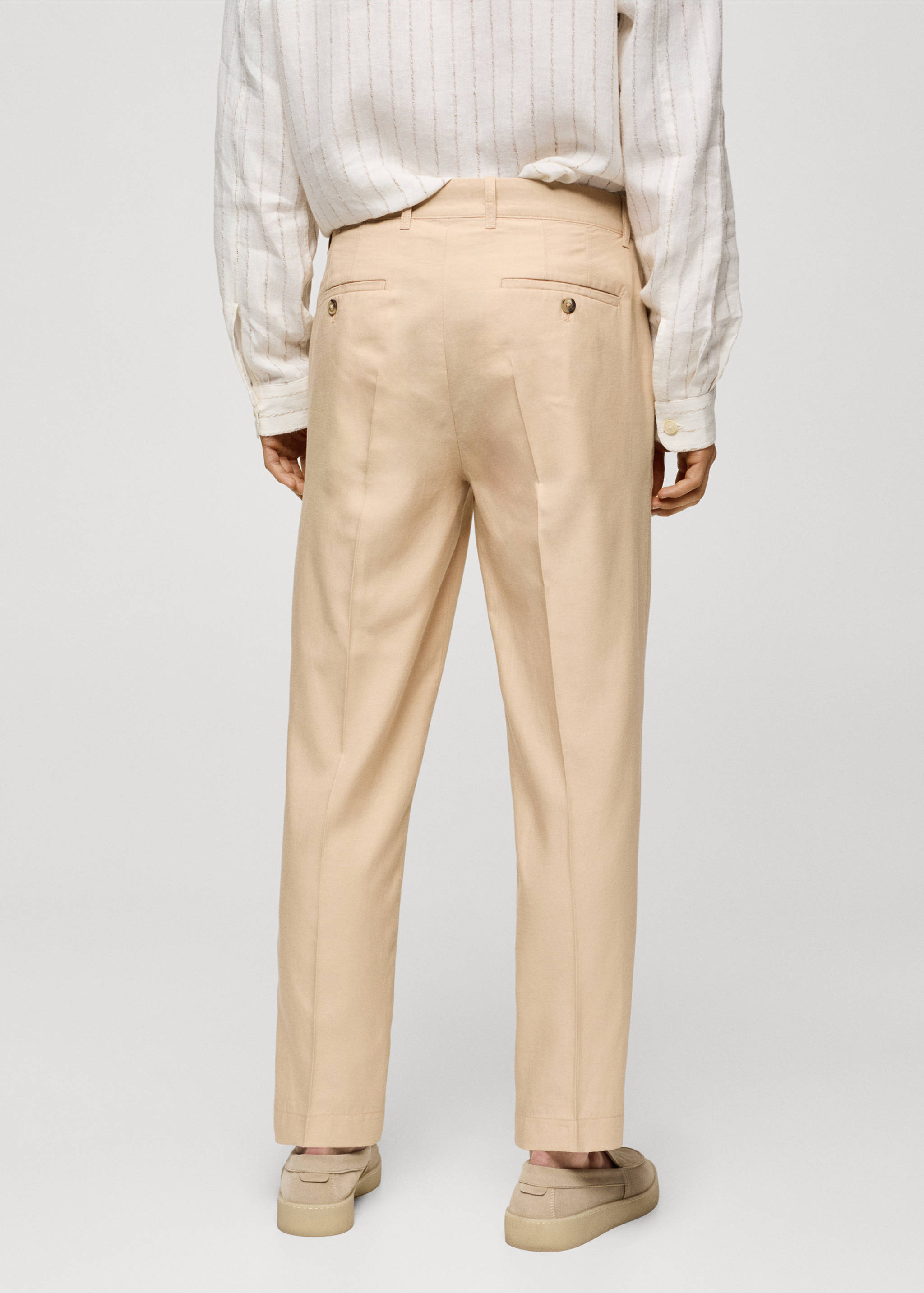Cotton lyocell pleated trousers - Reverse of the article, Vanilla. Ref: 77070562-00.