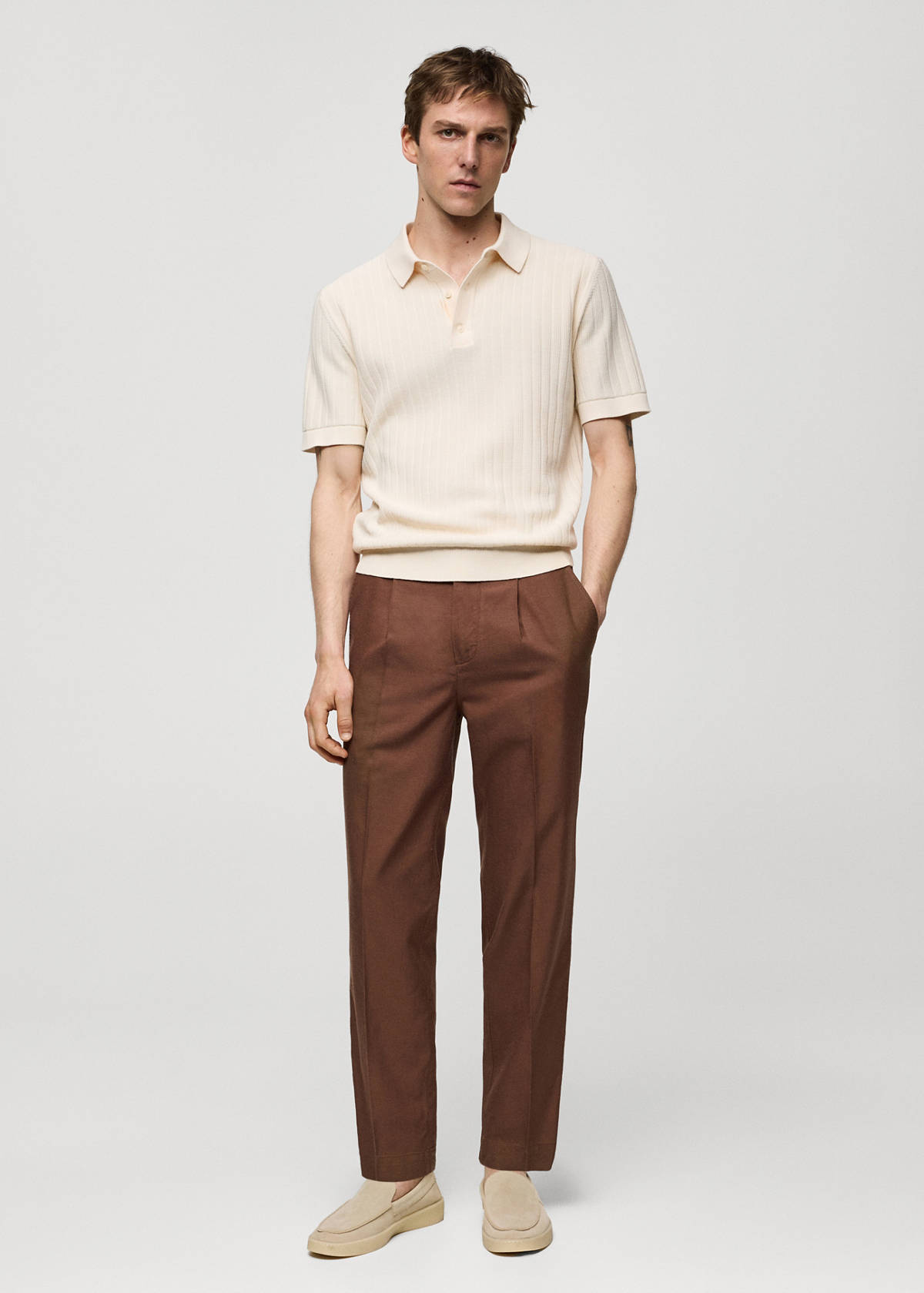 Cotton lyocell pleated trousers
