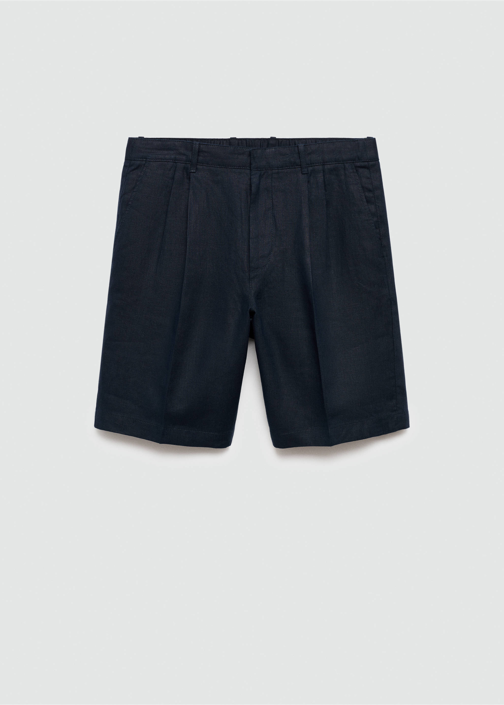 Bermude din in 100% cu pense - Articol fără model, Bleumarin închis. Ref: 77070563-00.