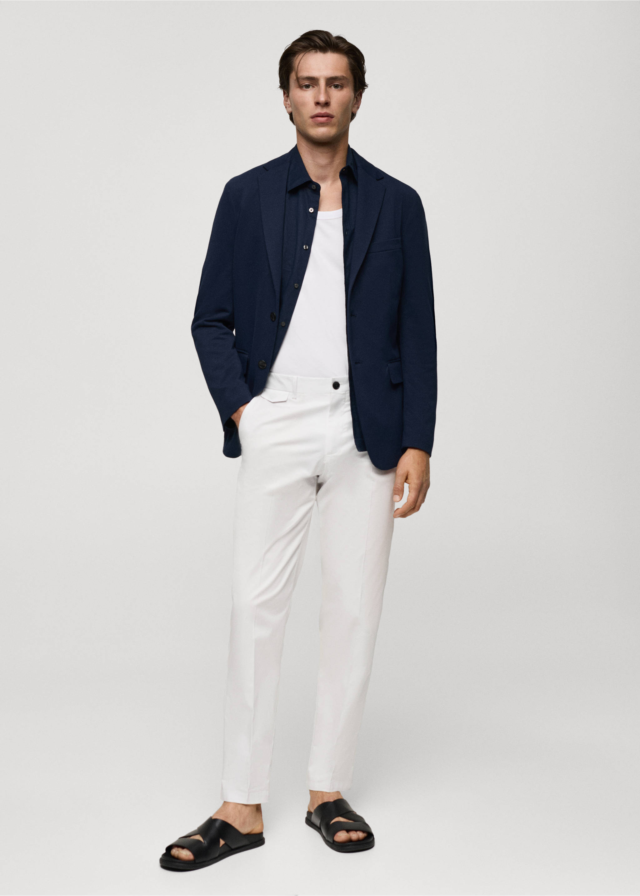 Americana slim fit algodón estructura - Plano general, Azul marino oscuro. Ref: 77070569-00.