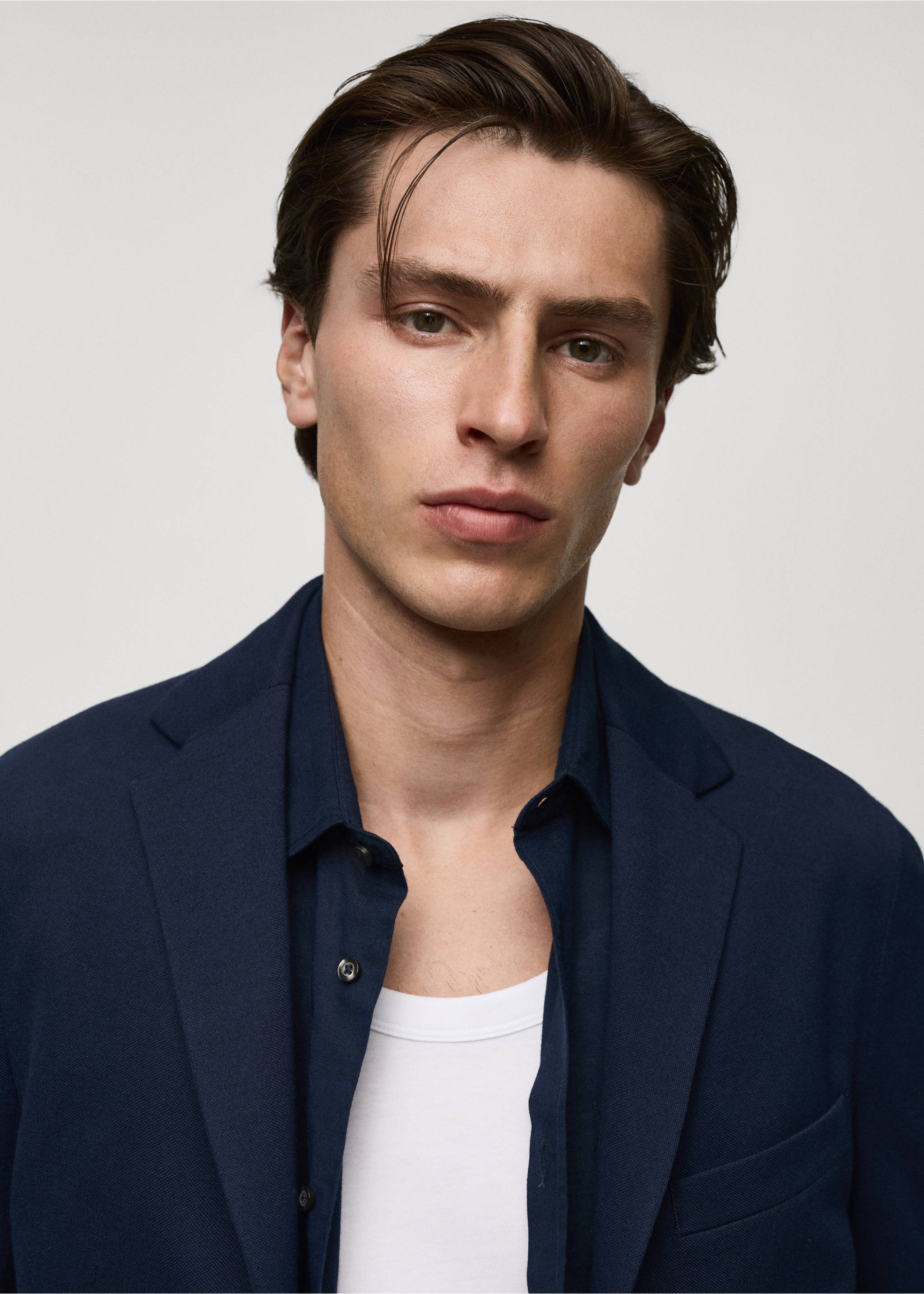 Americana slim fit algodón estructura - Detalle del artículo 1, Azul marino oscuro. Ref: 77070569-00.