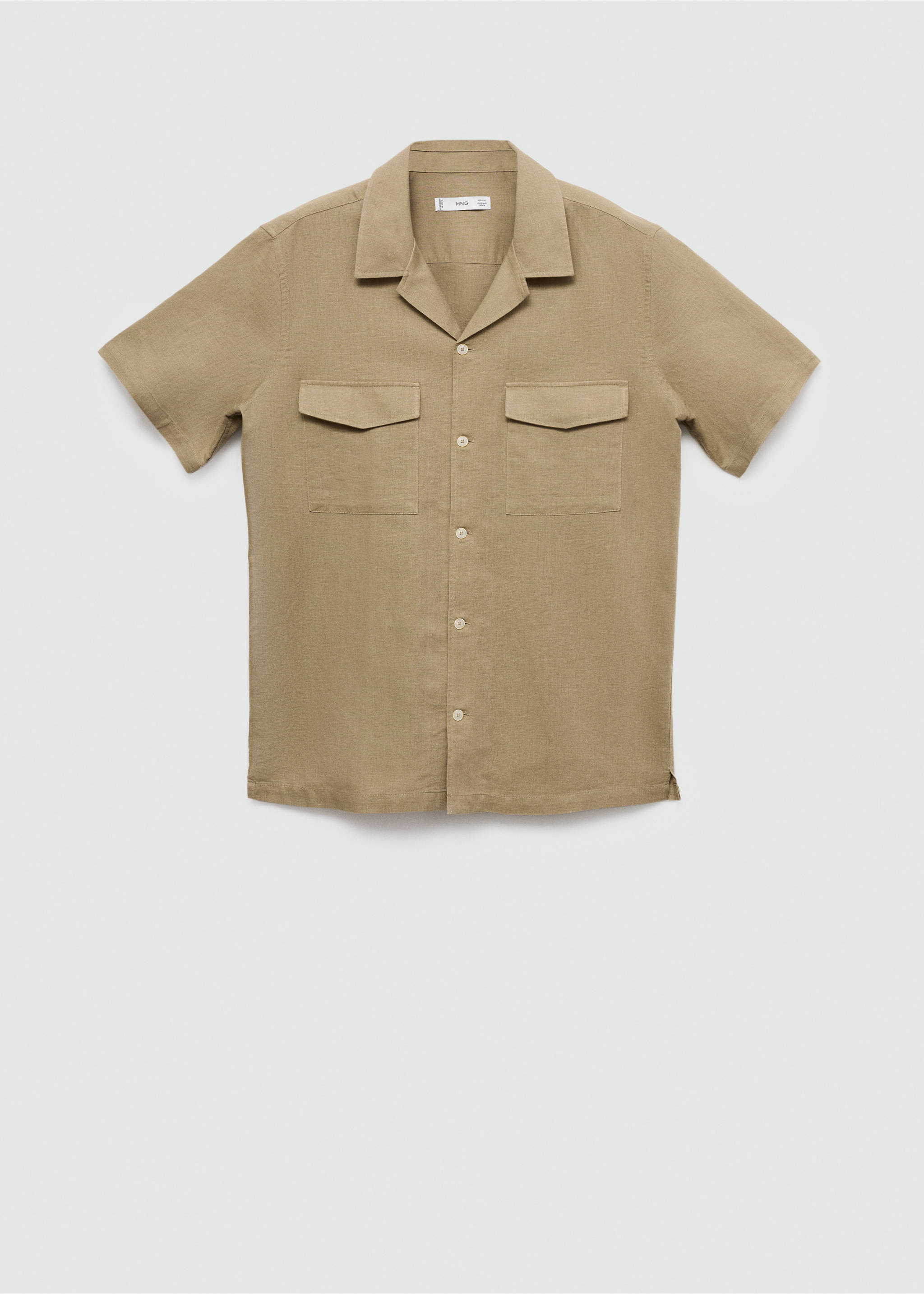 Regular-fit linen cotton shirt - Article without model, Khaki. Ref: 77070571-00.