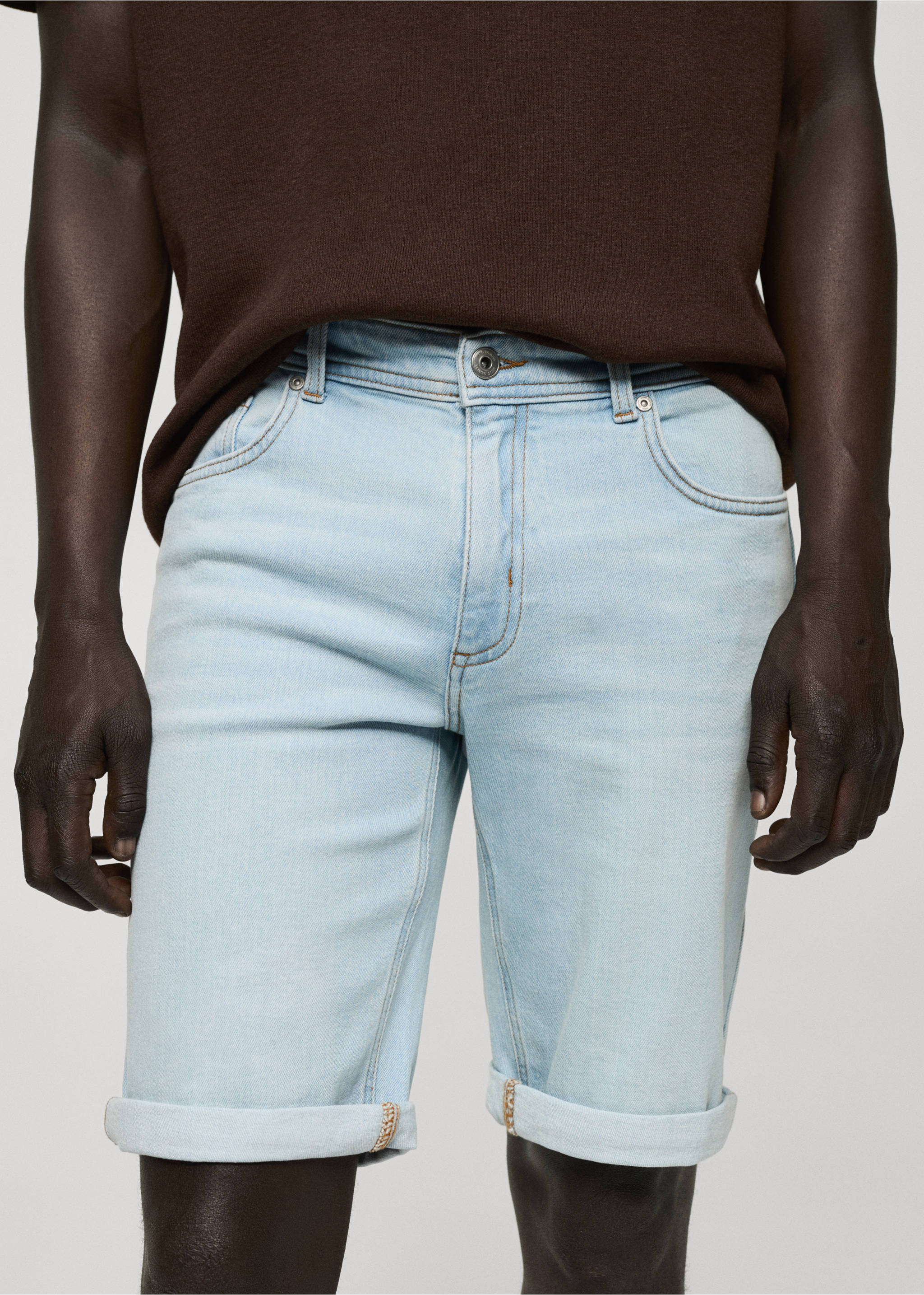 Slim-fit denim bermuda shorts - Details of the article 1, Light Blue. Ref: 77070575-00.