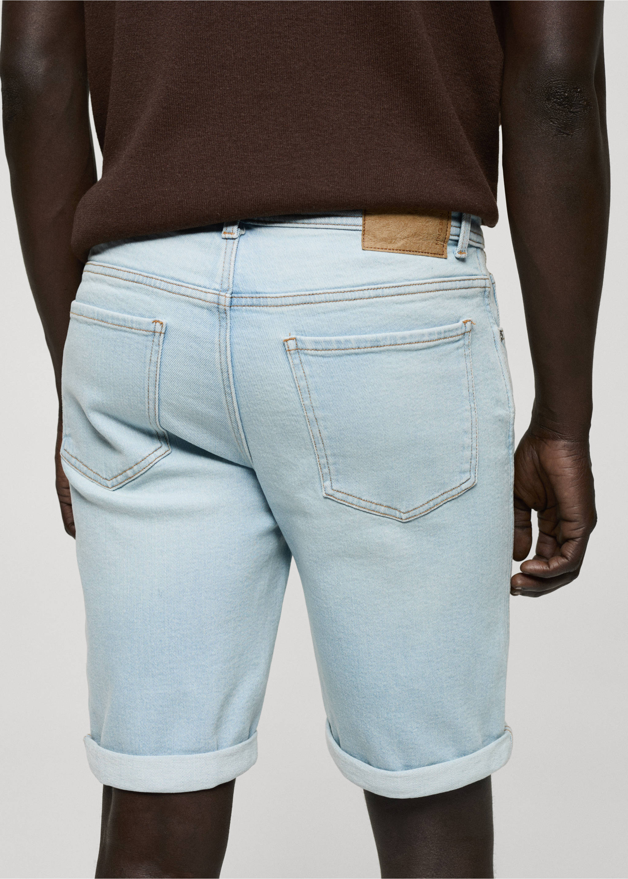 Slim-fit denim bermuda shorts - Details of the article 6, Light Blue. Ref: 77070575-00.