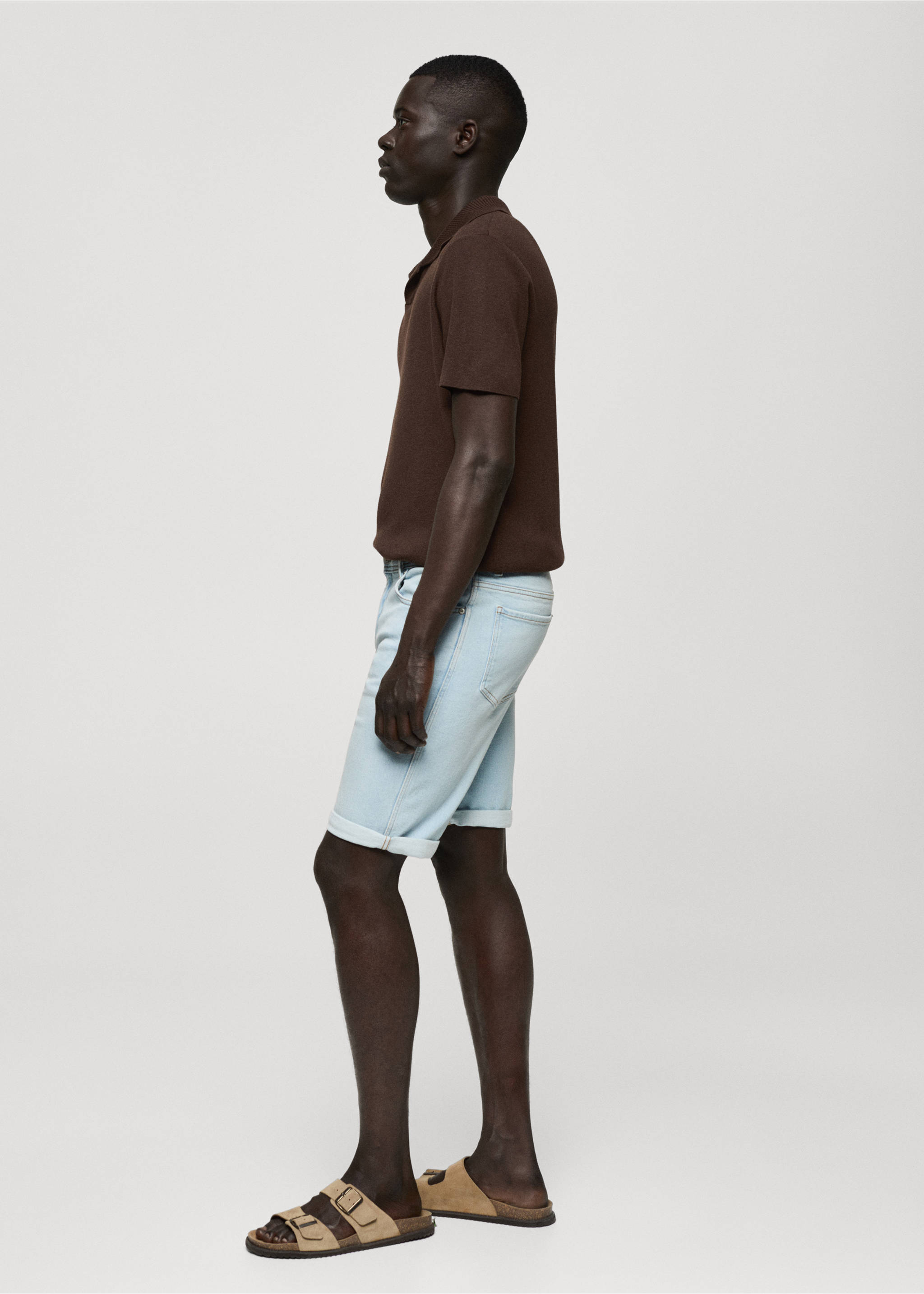 Slim-fit denim bermuda shorts - Details of the article 2, Light Blue. Ref: 77070575-00.