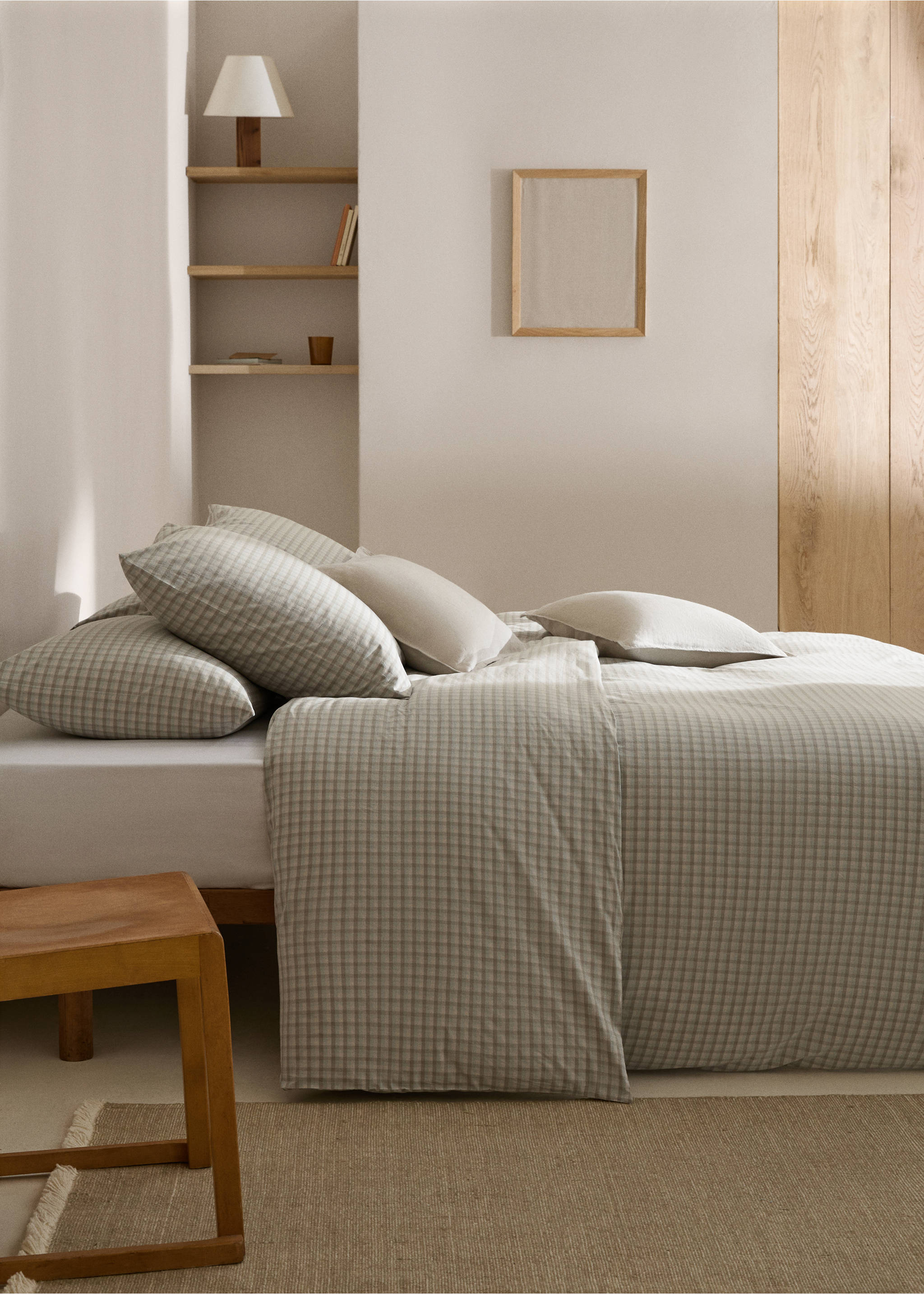 Baumwollbettbezug mit Vichy-Karomuster für 135 cm Bett - Allgemeine Ansicht, Beige. Ref: 77070576-00.