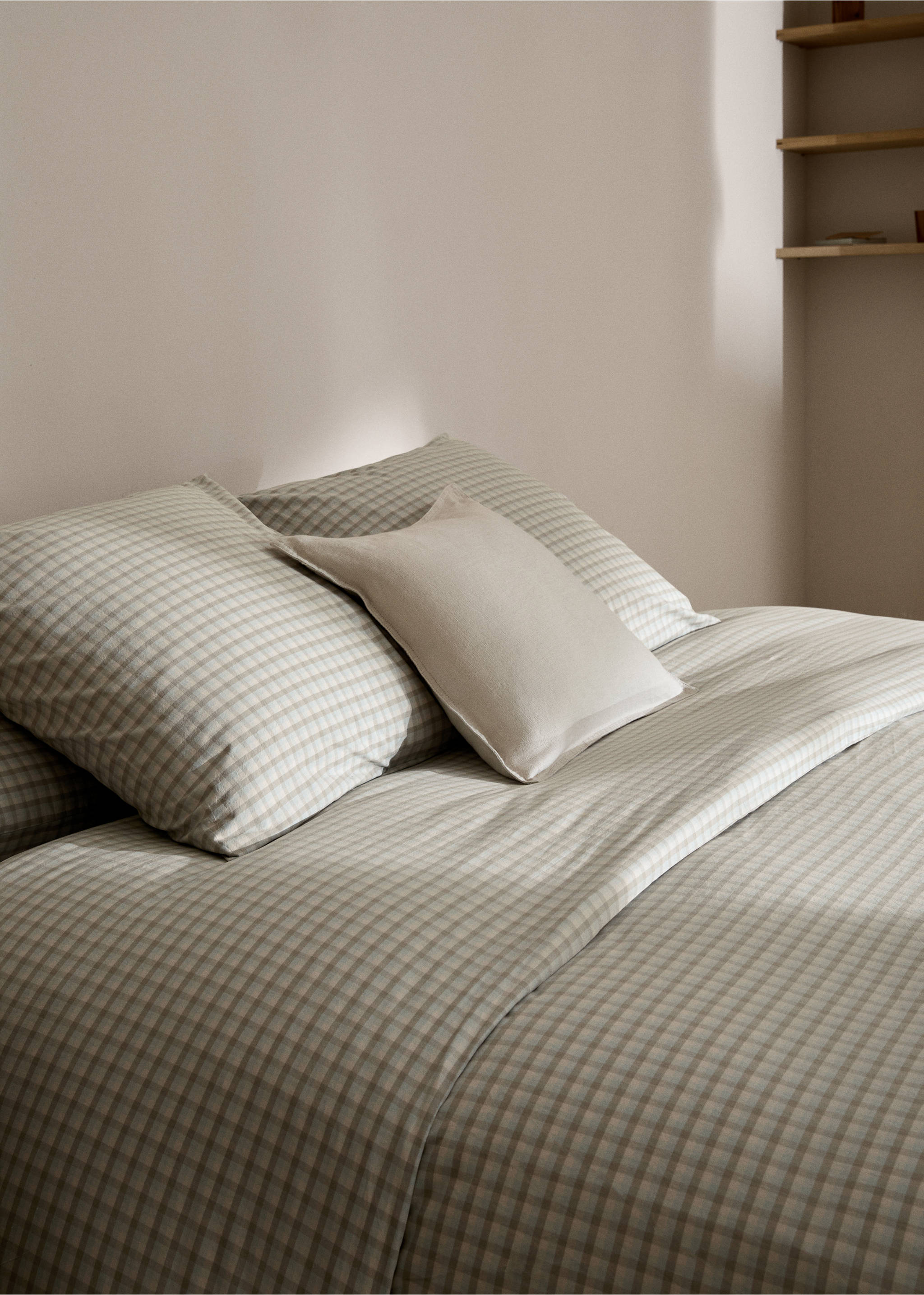 Baumwollbettbezug mit Vichy-Karomuster für 135 cm Bett - Detail des Artikels 7, Beige. Ref: 77070576-00.