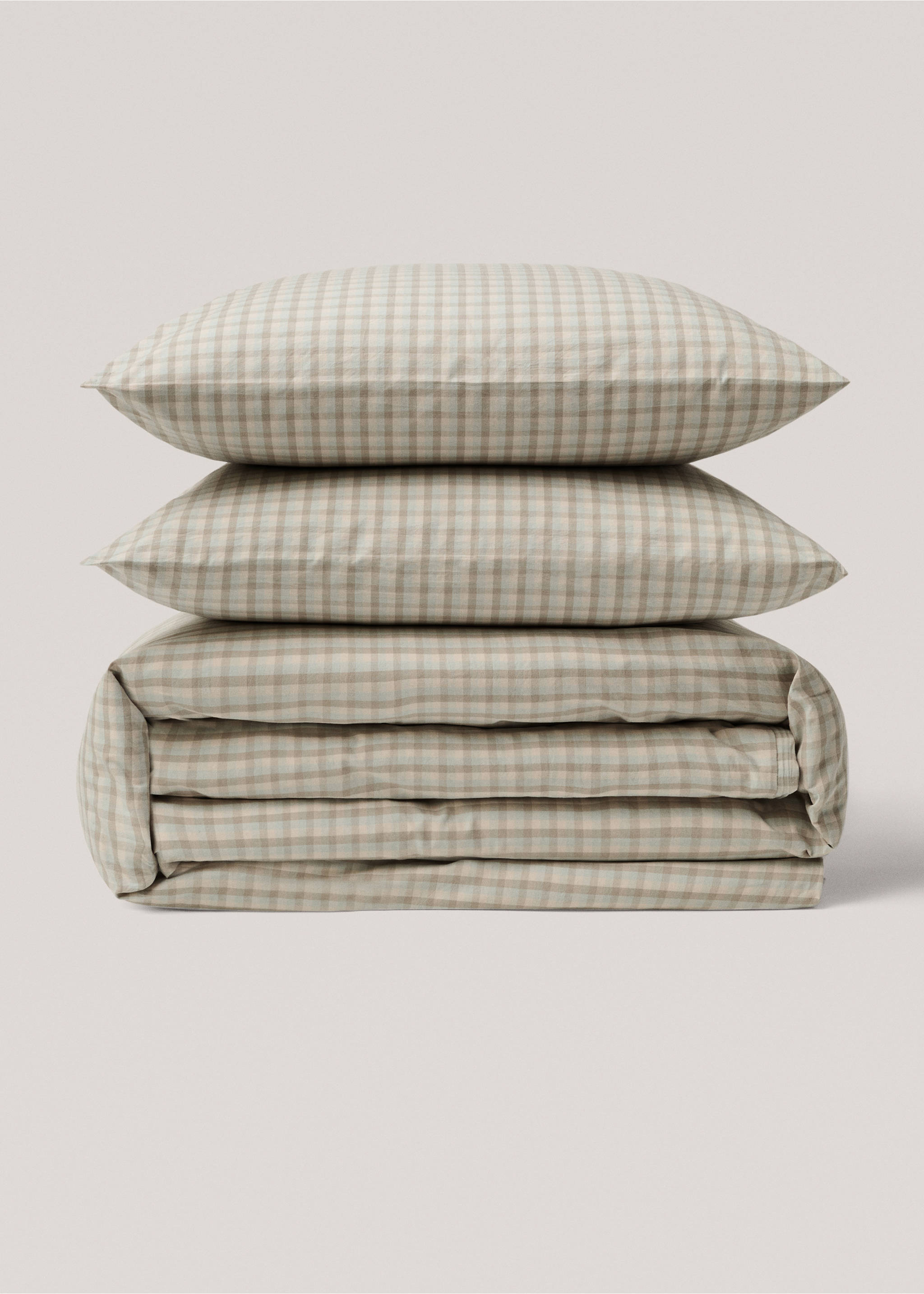 Baumwollbettbezug mit Vichy-Karomuster für 135 cm Bett - Artikel ohne Model, Beige. Ref: 77070576-00.