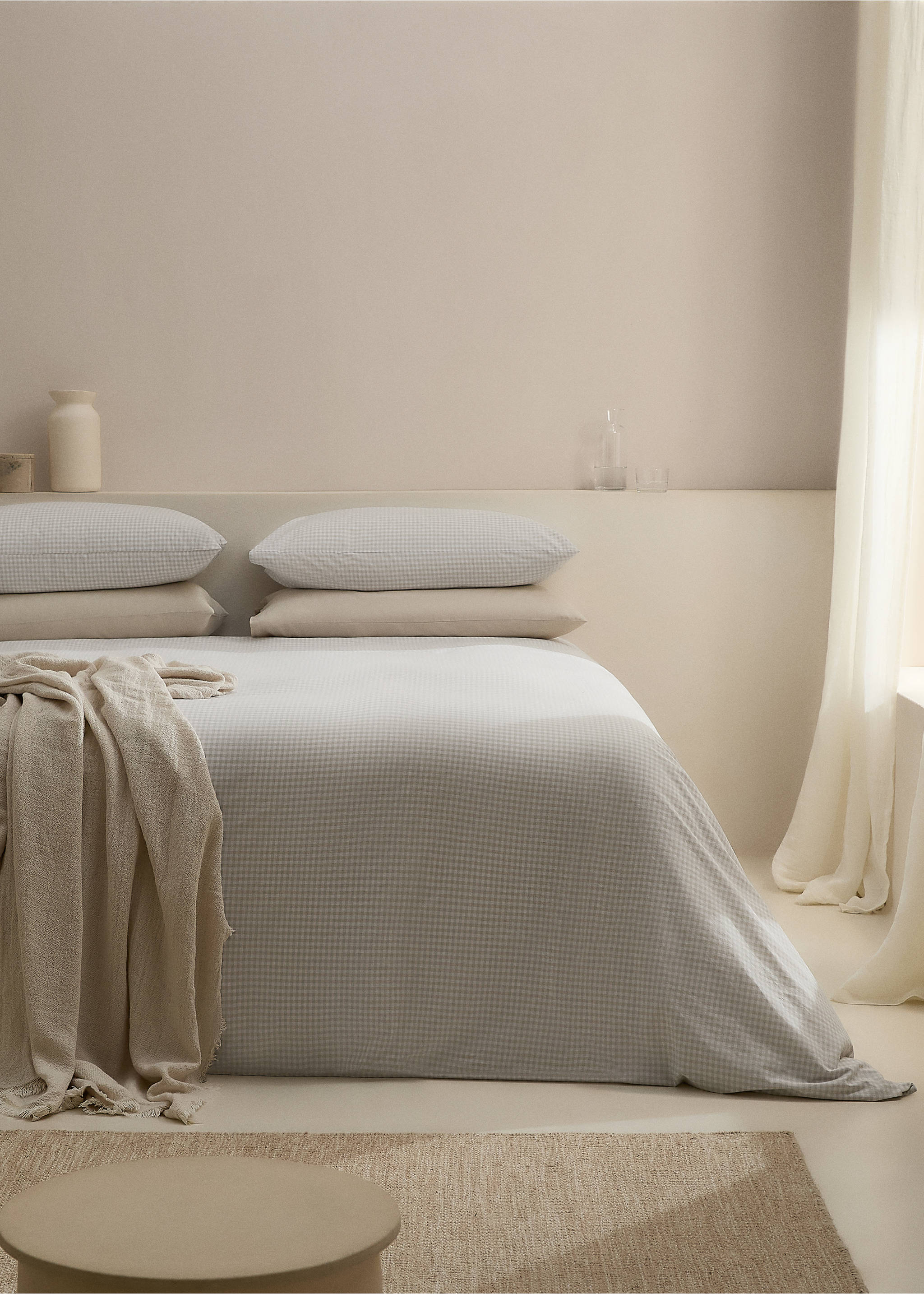 Baumwollbettbezug mit Vichy-Karomuster für 135 cm Bett - Allgemeine Ansicht, Wassergrün. Ref: 77070576-00.