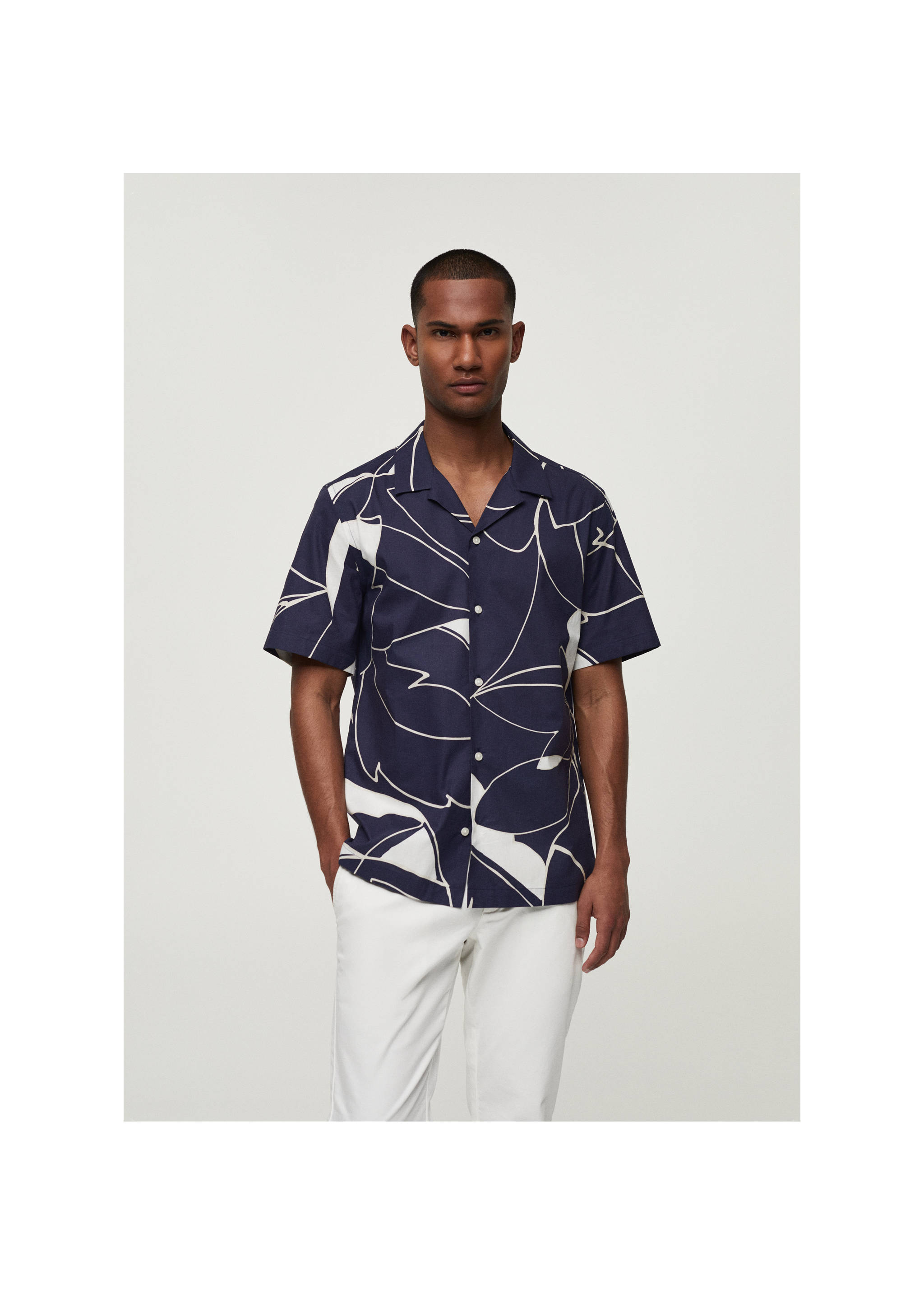 100% cotton printed shirt - Medium plane, Dark Navy. Ref: 77070582-00.