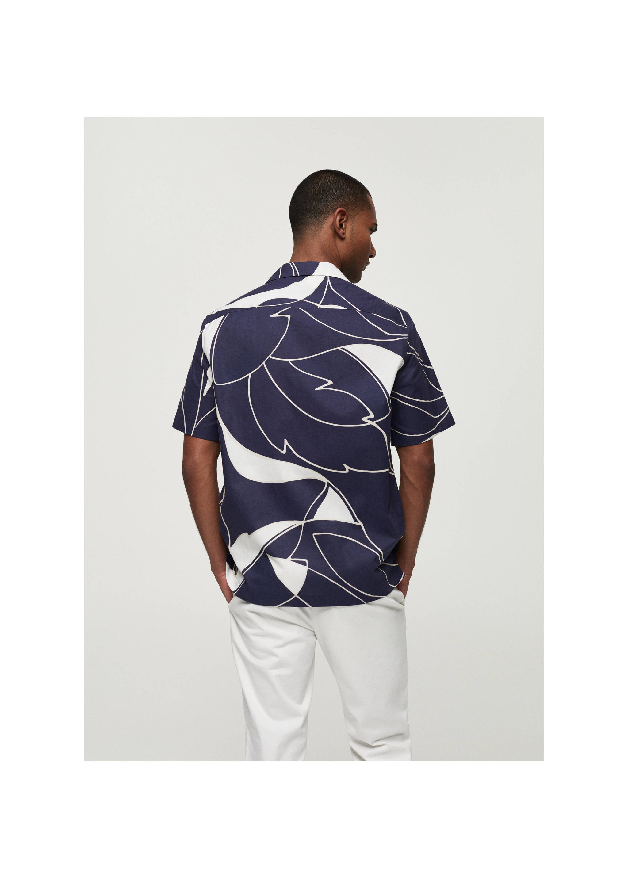 100% cotton printed shirt - Reverse of the article, Dark Navy. Ref: 77070582-00.