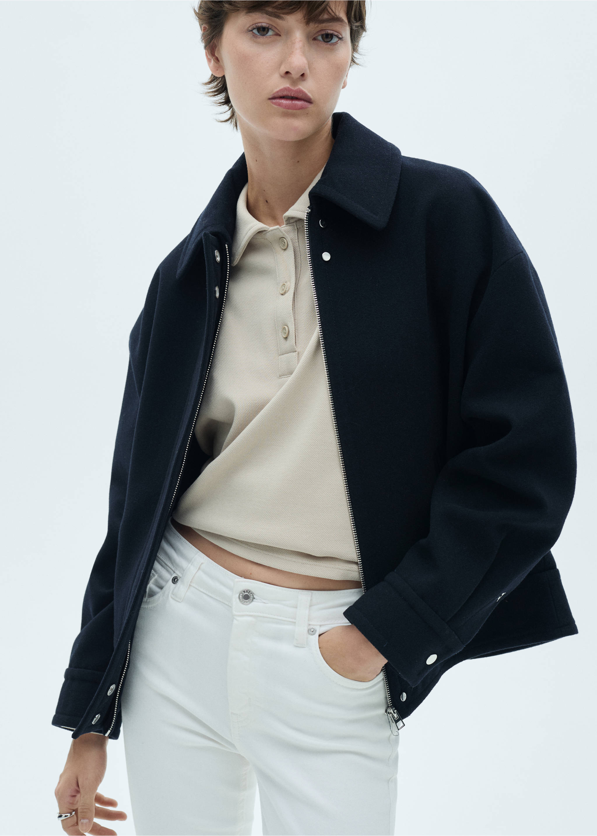 Skinny cropped jeans - Details of the article 1, White. Ref: 77070584-00.