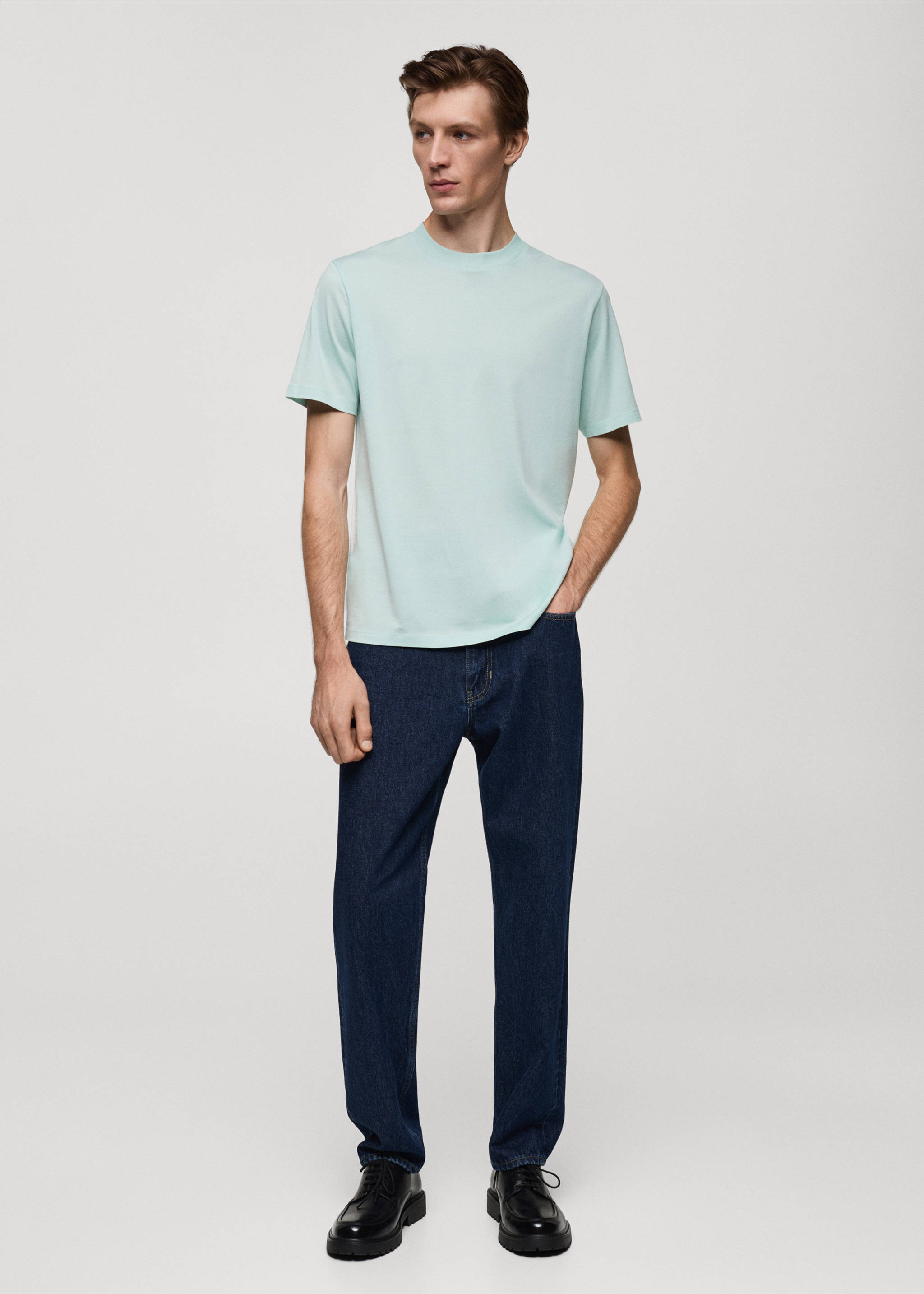 Camiseta slim fit 100% algodón - Plano general, Verde agua. Ref: 77070585-00.
