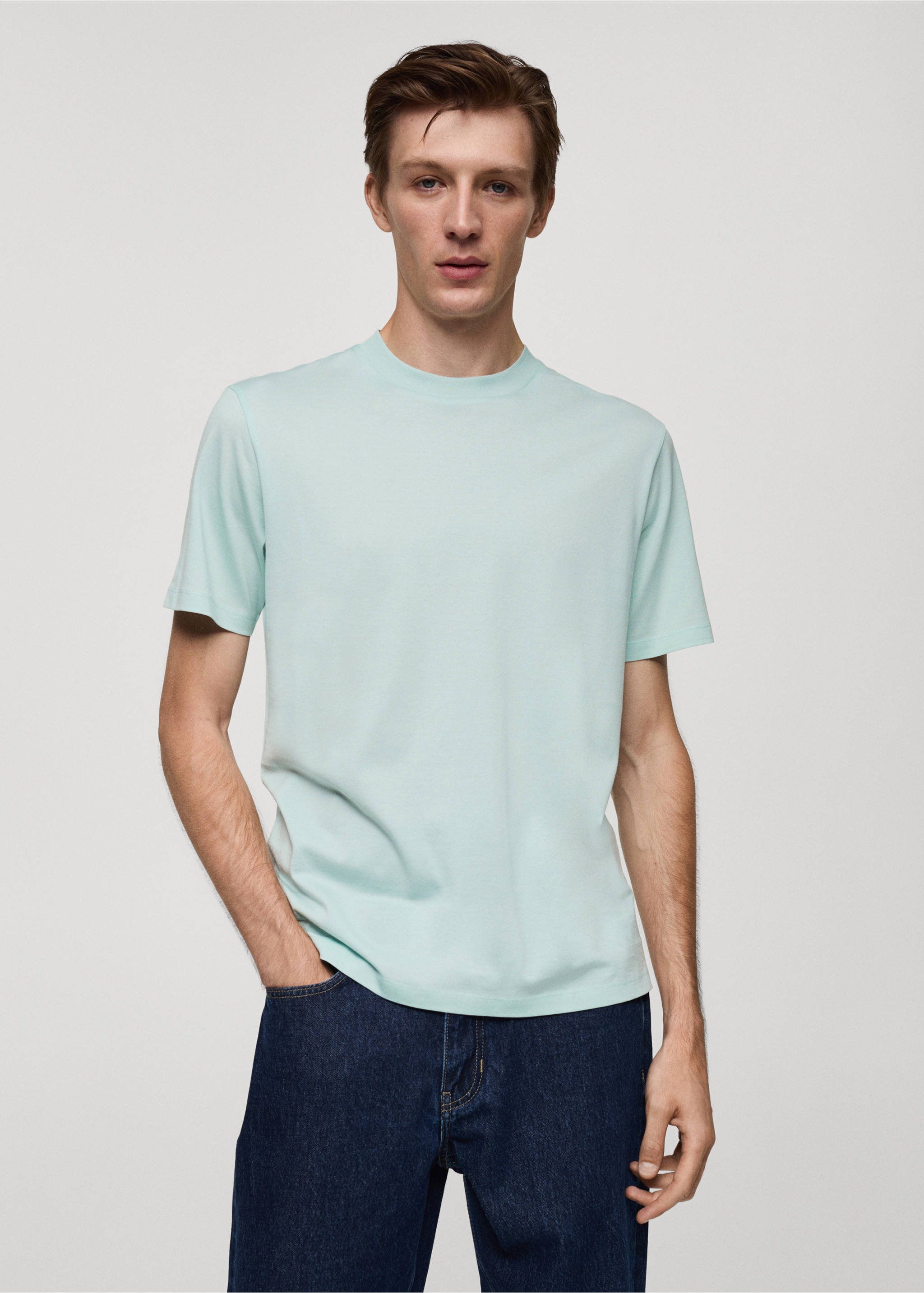 Camiseta slim fit 100% algodón - Plano medio, Verde agua. Ref: 77070585-00.