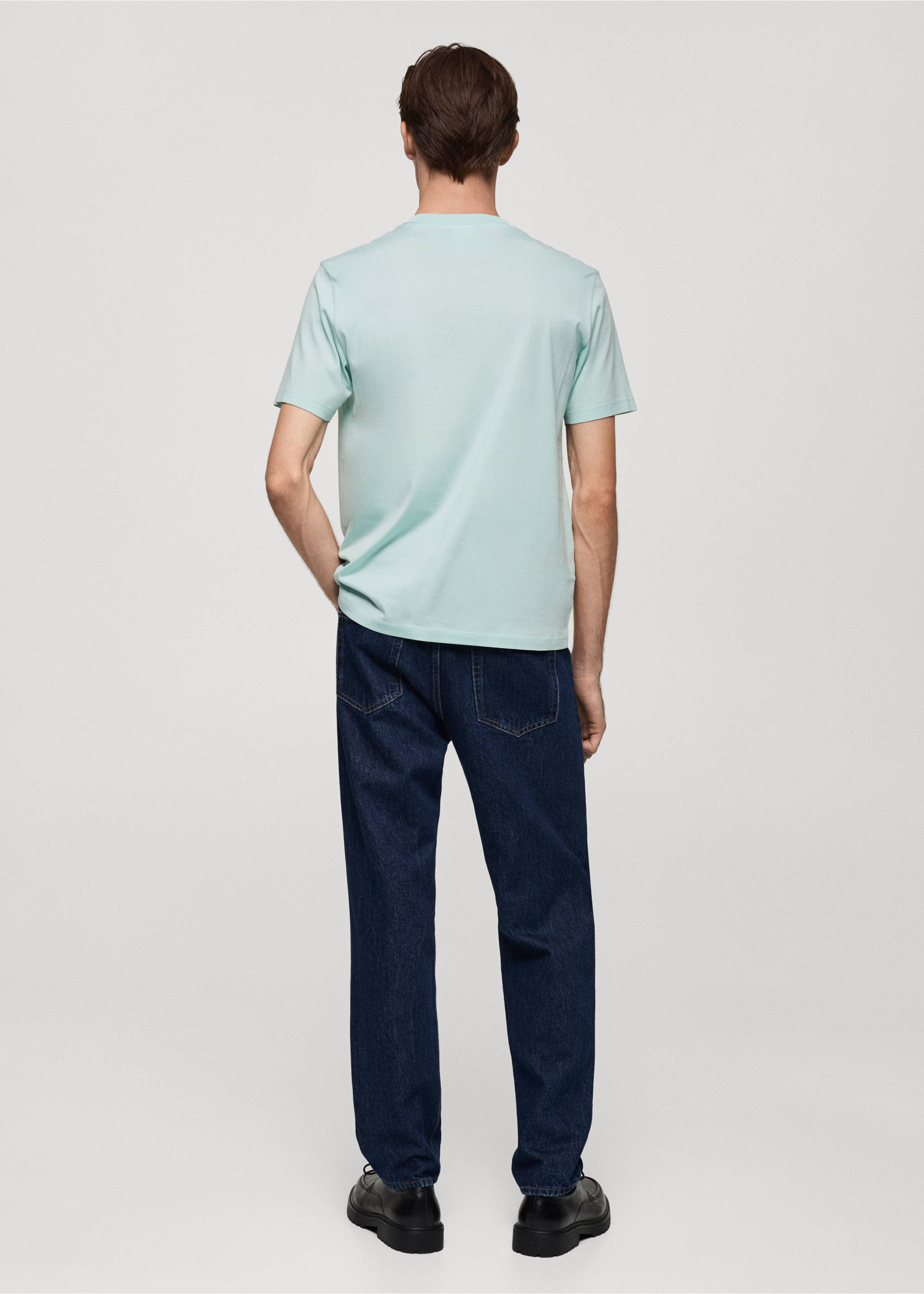 Camiseta slim fit 100% algodón - Reverso del artículo, Verde agua. Ref: 77070585-00.
