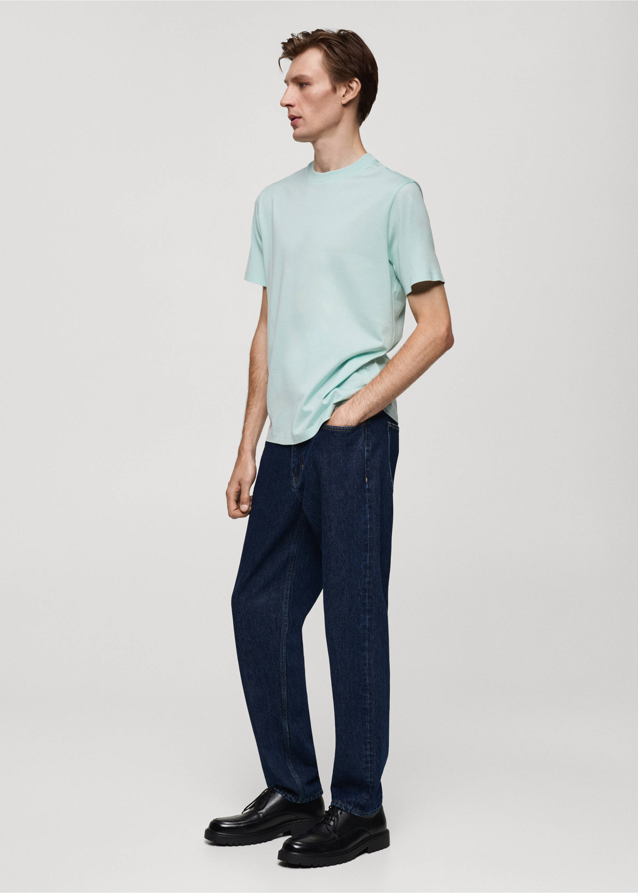 Camiseta slim fit 100% algodón - Detalle del artículo 2, Verde agua. Ref: 77070585-00.