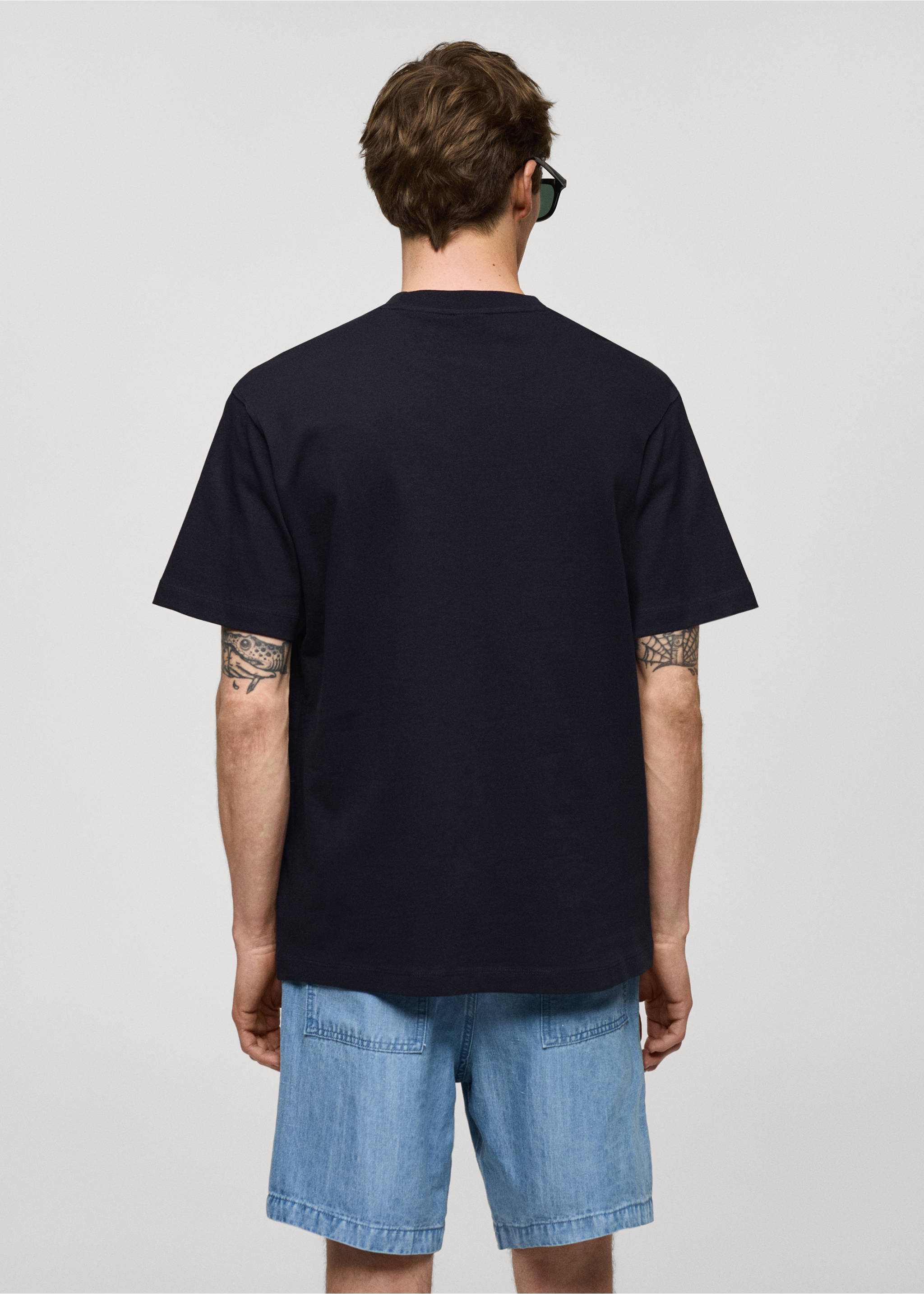 Basic 100% cotton relaxed-fit t-shirt - Reverse of the article, Navy. Ref: 77070586-00.