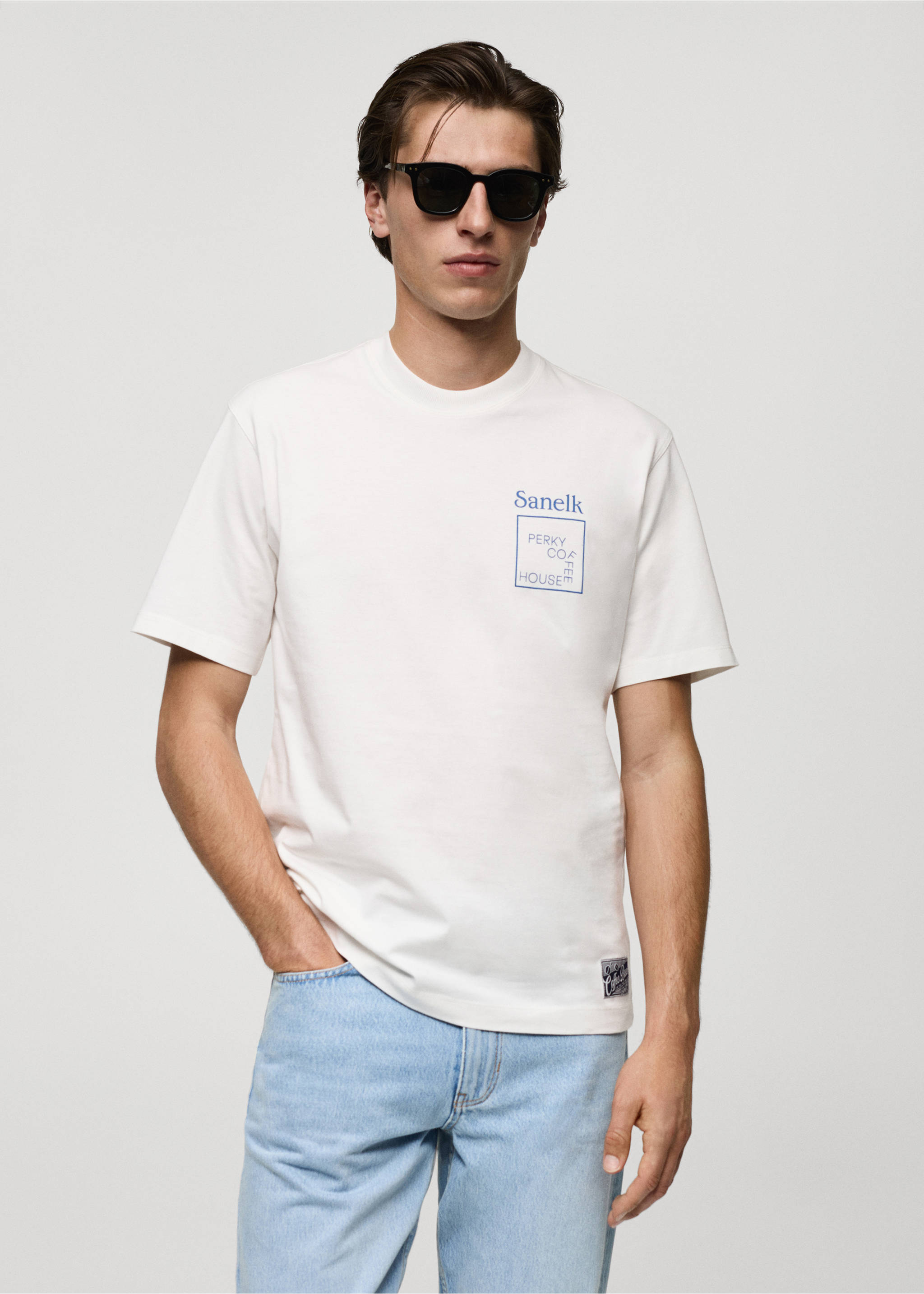 Regular fit printed cotton t-shirt - Medium plane, White. Ref: 77070589-00.