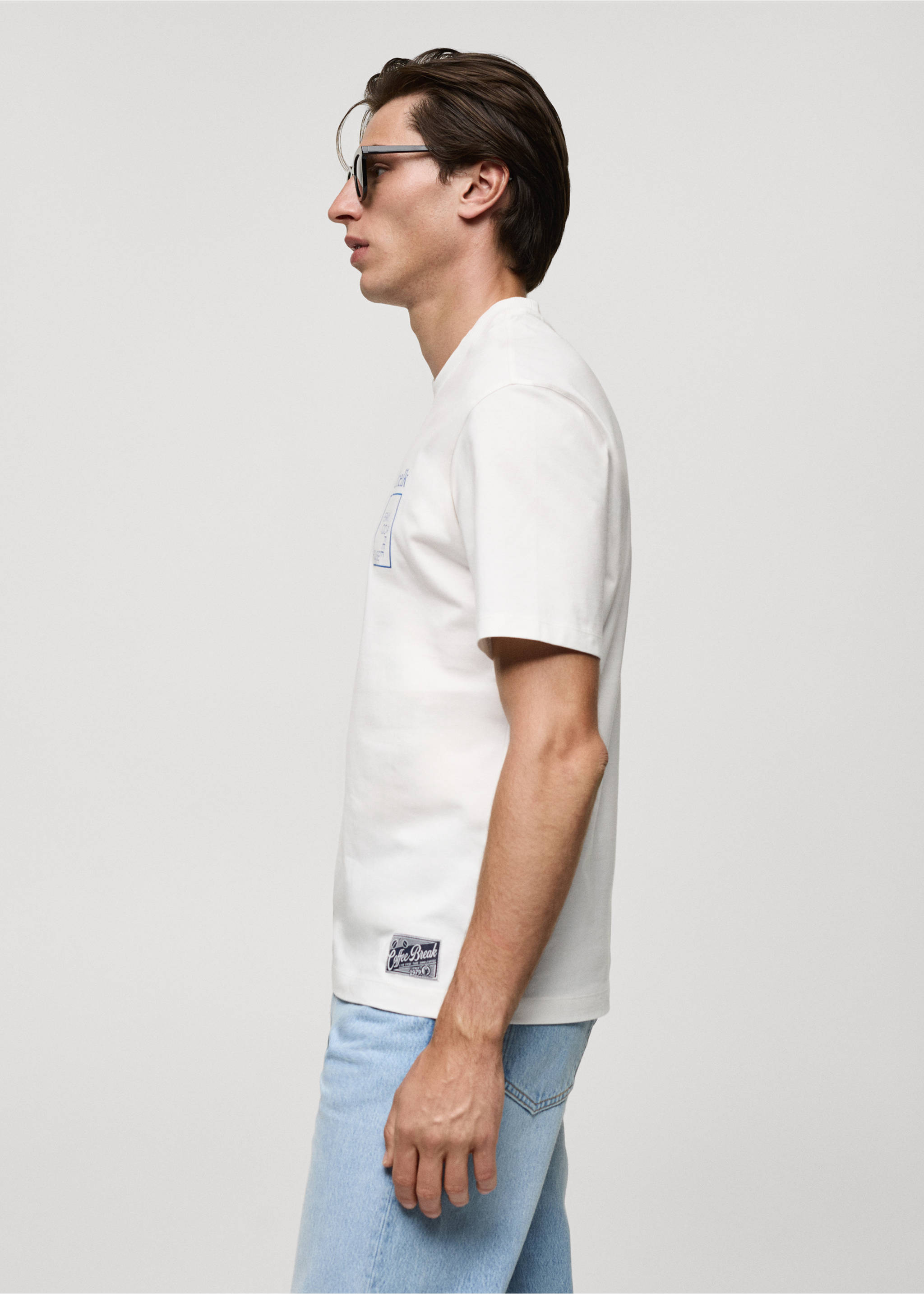 Regular fit printed cotton t-shirt - Details of the article 2, White. Ref: 77070589-00.