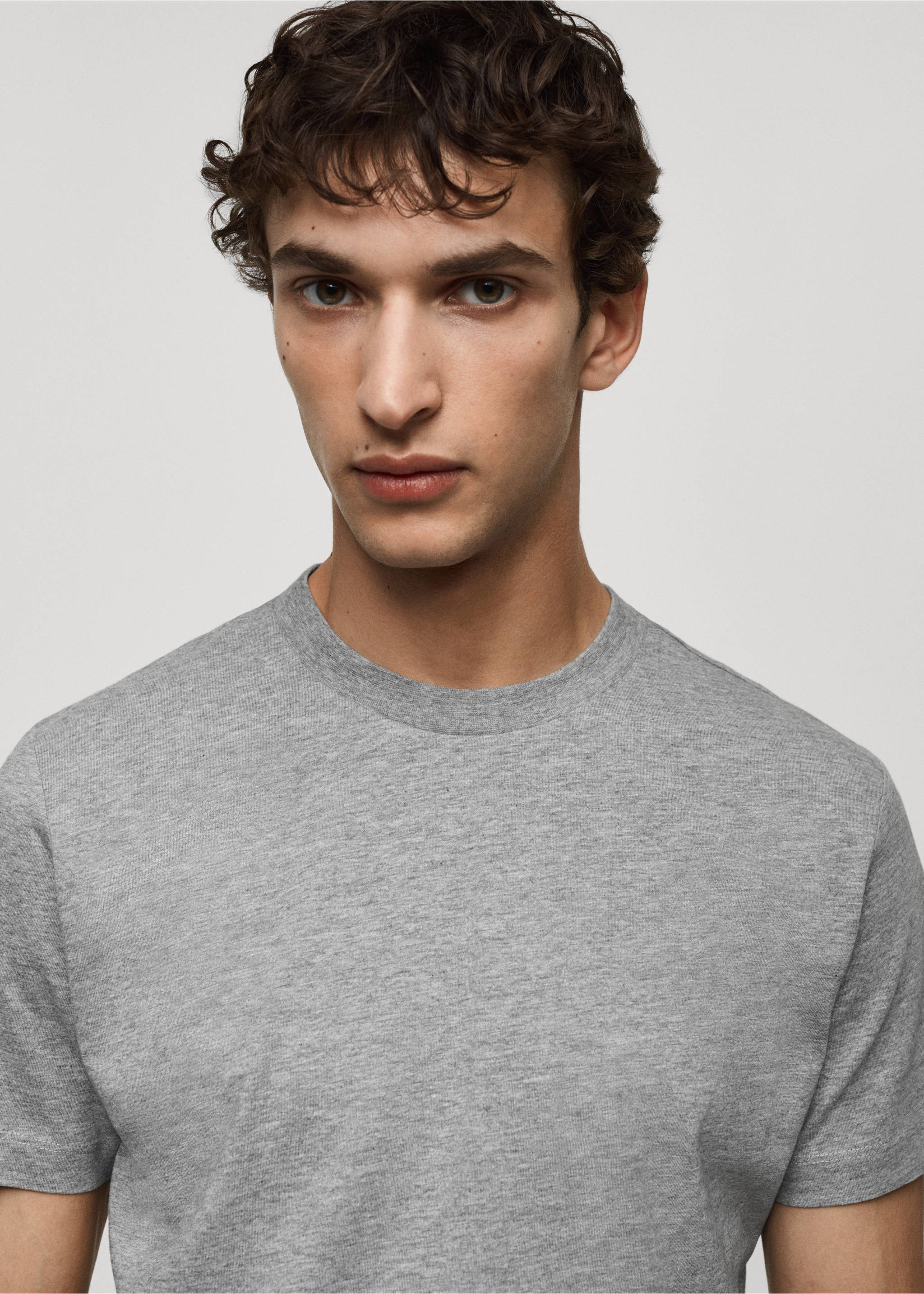 Slim-fit cotton t-shirt - Details of the article 1, Medium Heather Grey. Ref: 77070606-00.